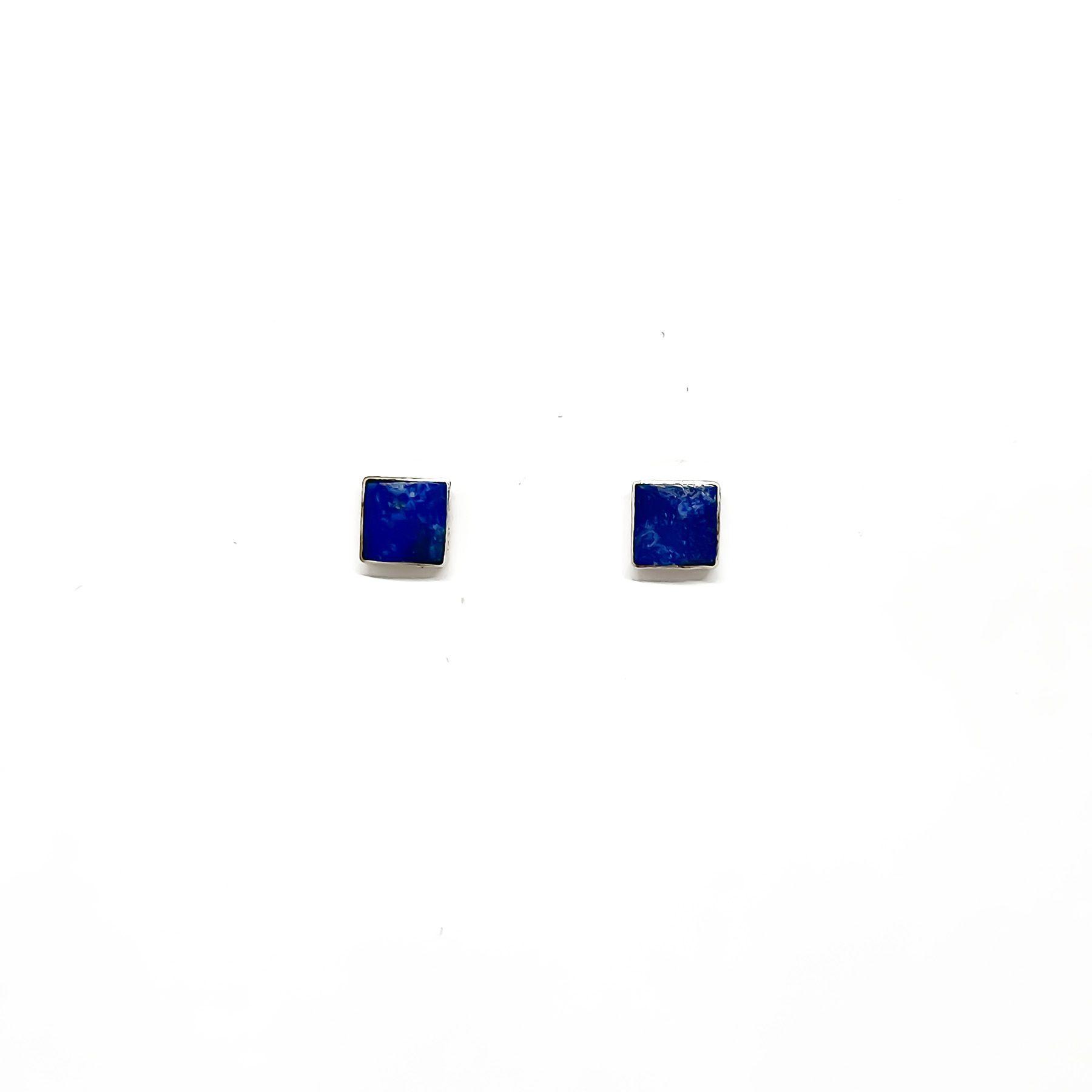 Aros Cuadrados Lapislázuli Plata Fina 925-0