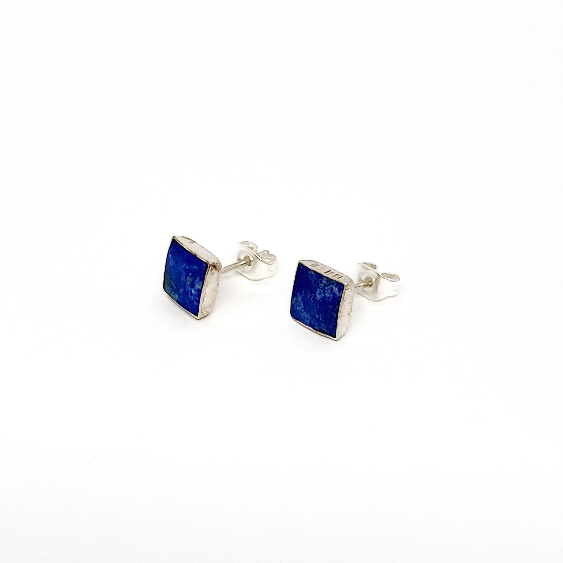 Aros Cuadrados Lapislázuli Plata Fina 925-1