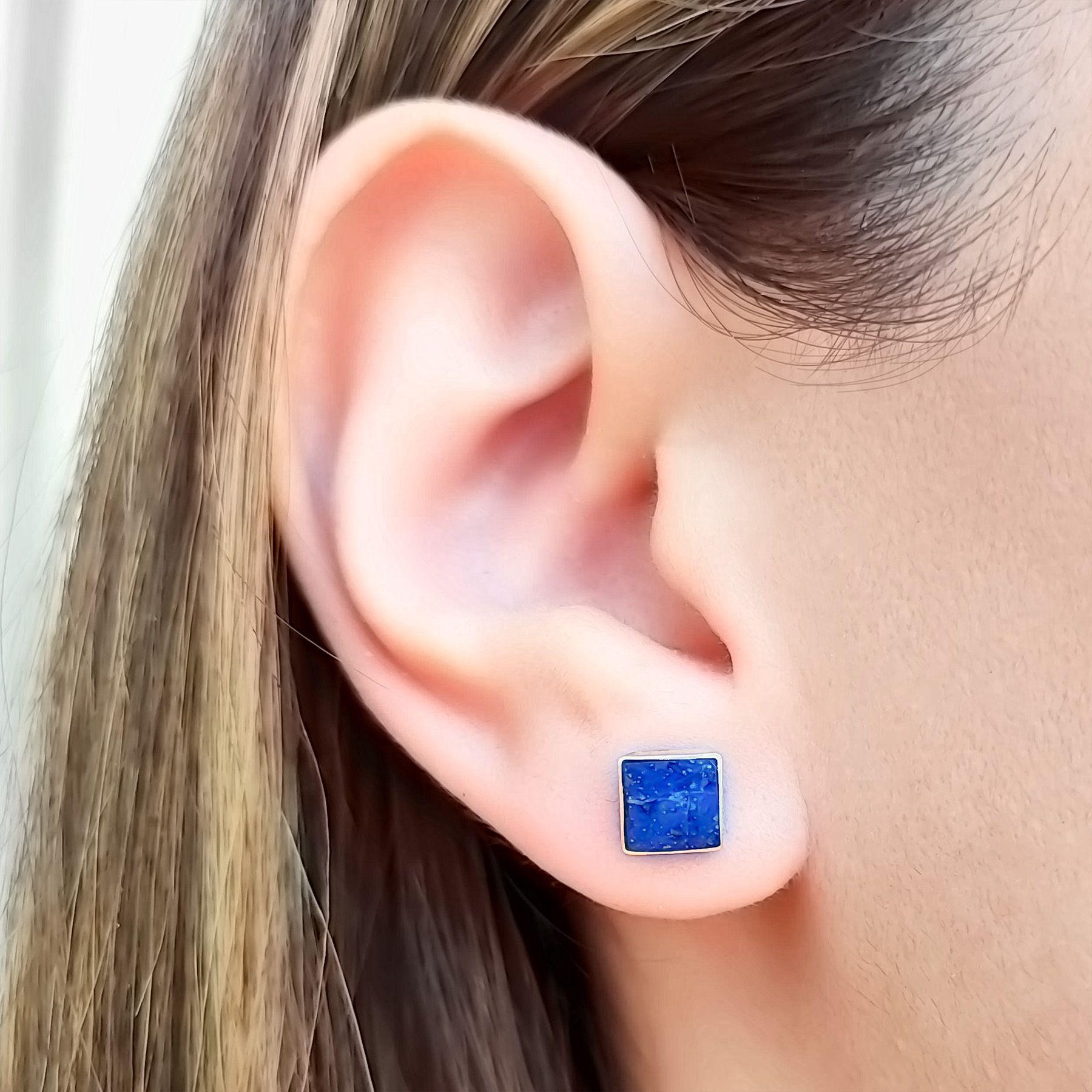 Aros Cuadrados Lapislázuli Plata Fina 925-2