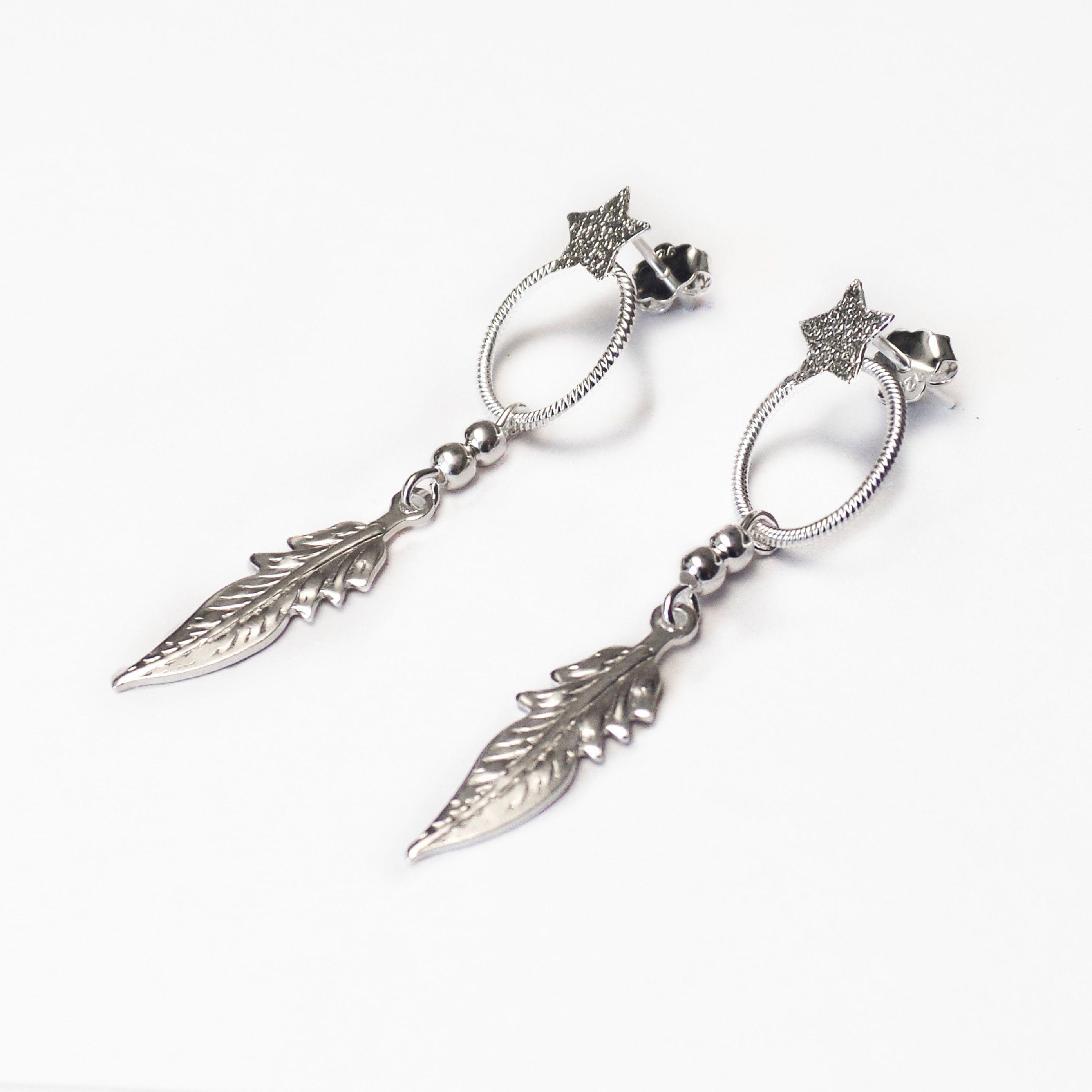 Aros Tope Estrella Círculo Bolitas Pluma Plata Fina 925-2