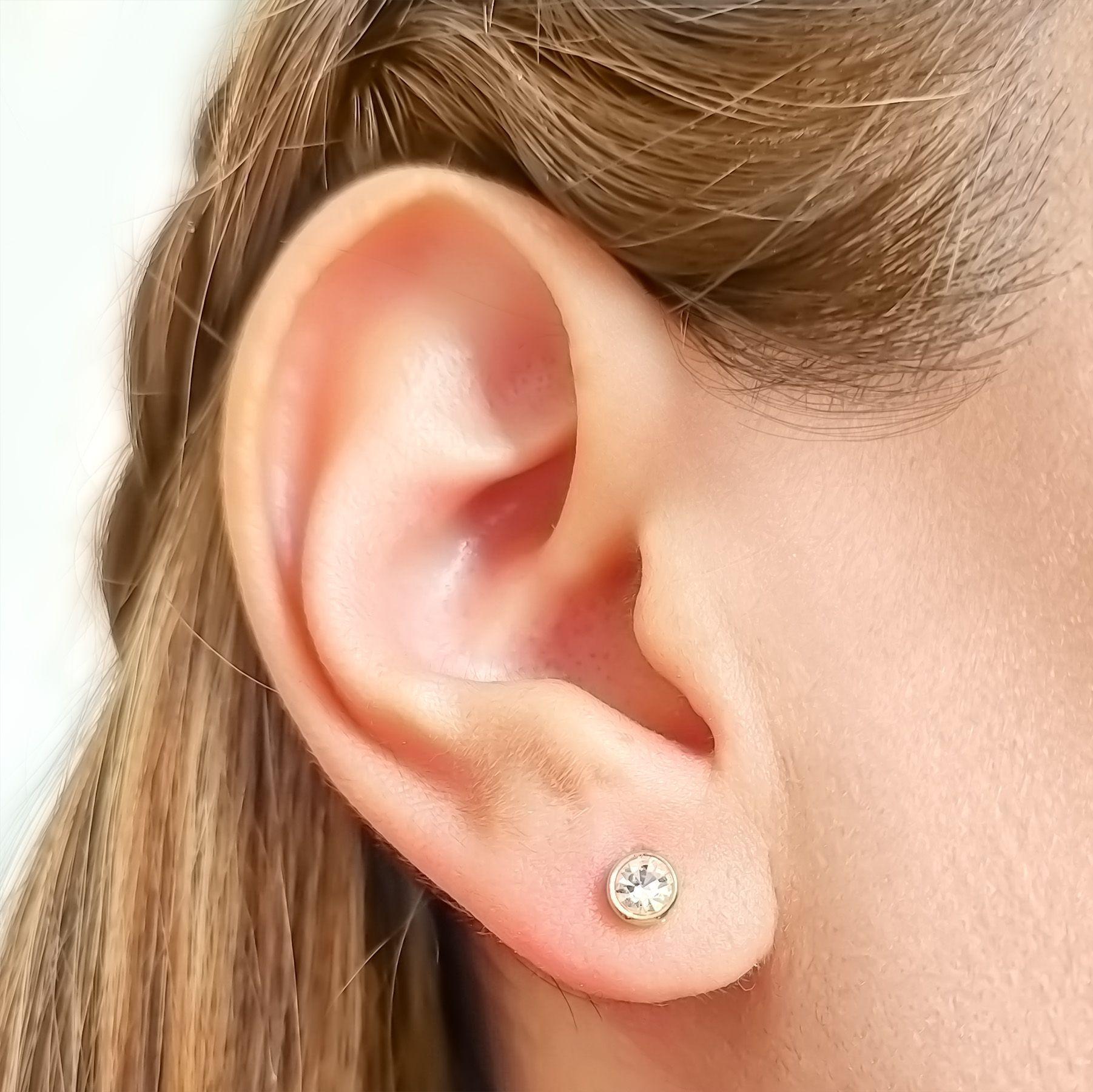 Aros Niña Circón Blanco 5mm Enchapado Oro 18K-2