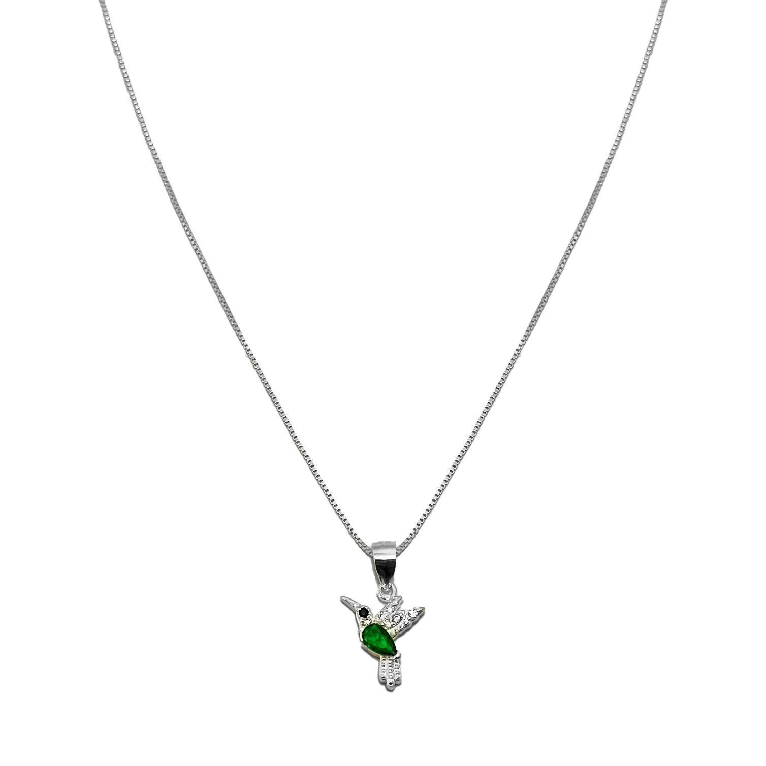 Collar Colibrí Circón Verde Plata Fina 925-0