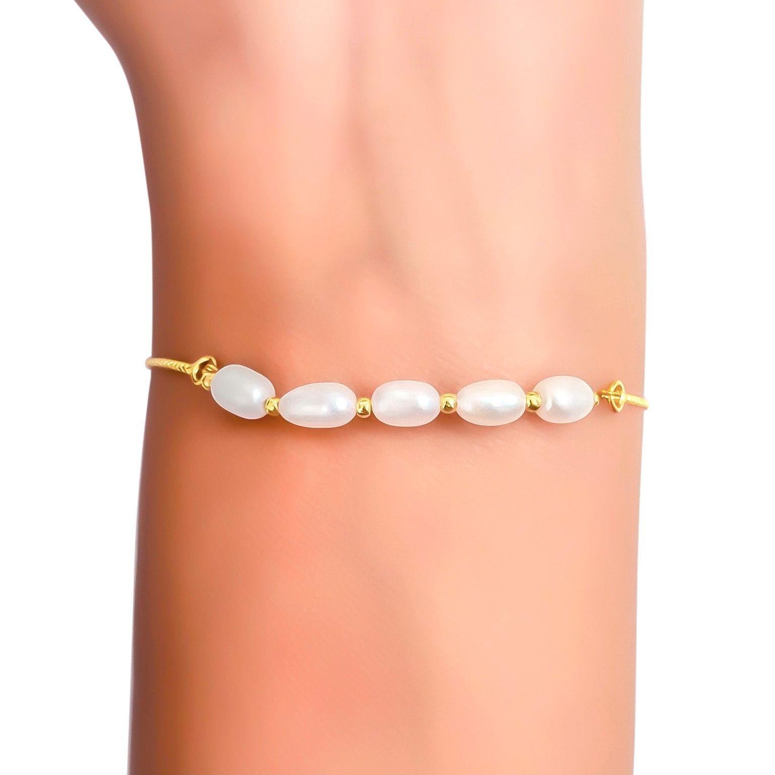 Pulsera Perla De Río Veneciana Enchapado Oro 18K Adaptable-2