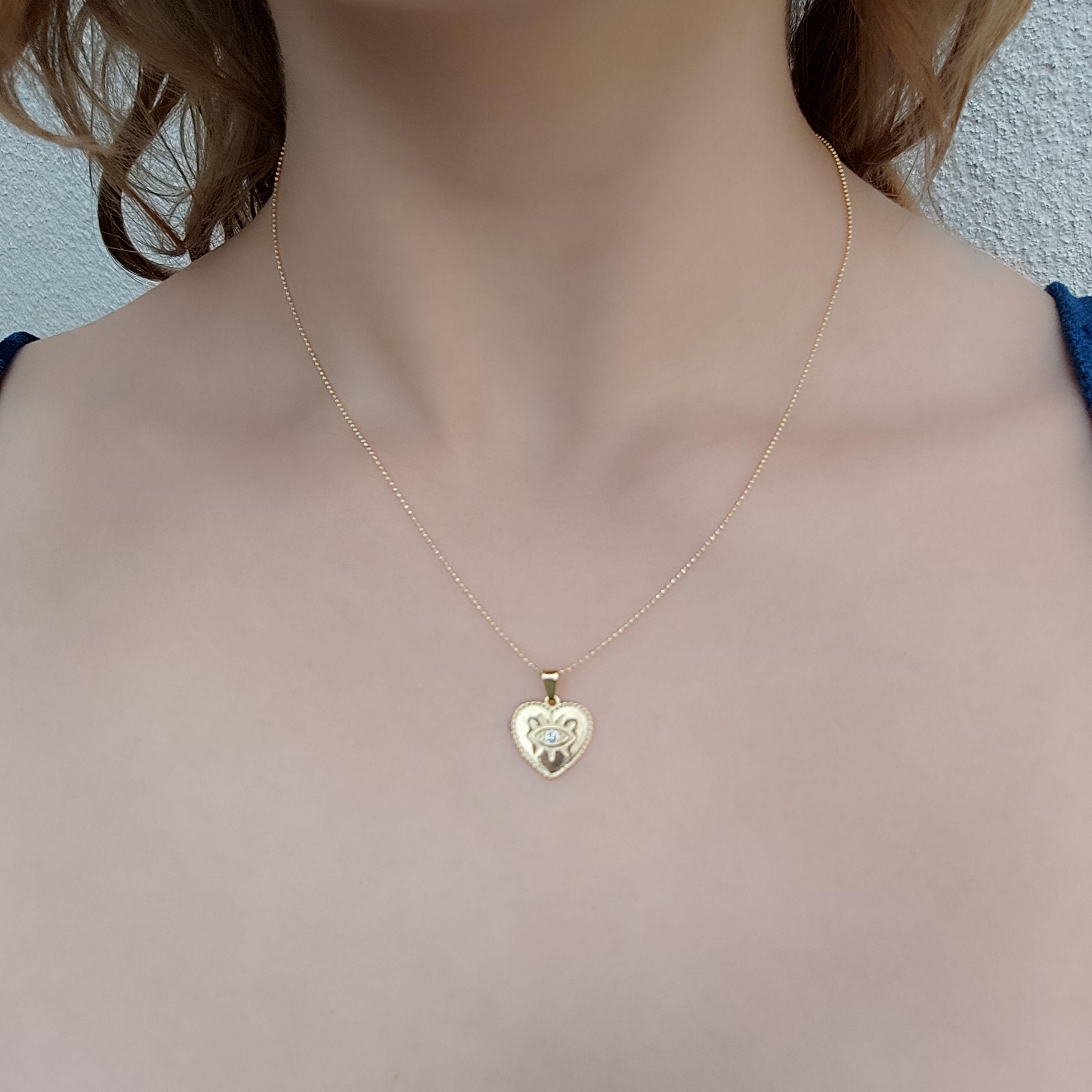 Collar Corazón Ojo Circón Enchapado Oro 18K-2