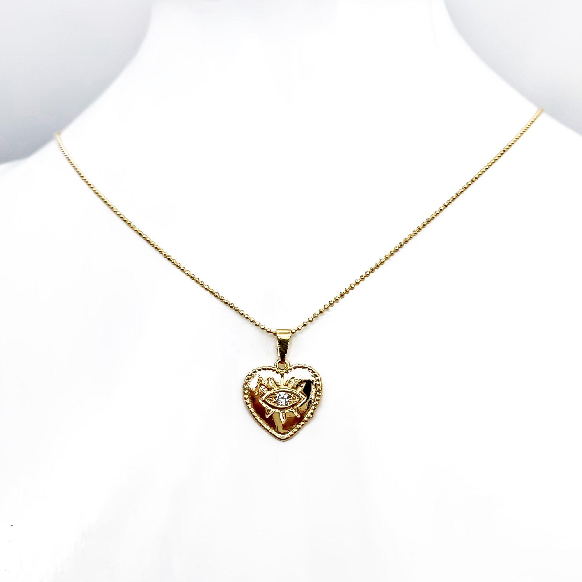 Collar Corazón Ojo Circón Enchapado Oro 18K-2