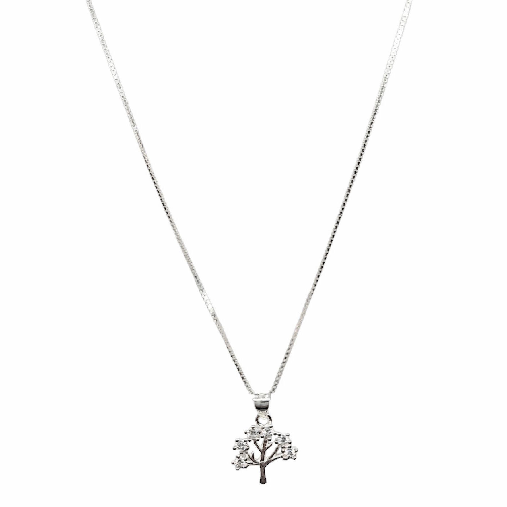 Collar Árbol Circón Ramas Plata Fina 925-2