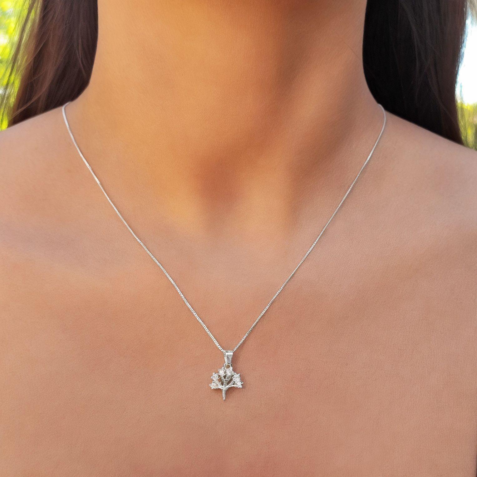 Collar Árbol Circón Ramas Plata Fina 925-3