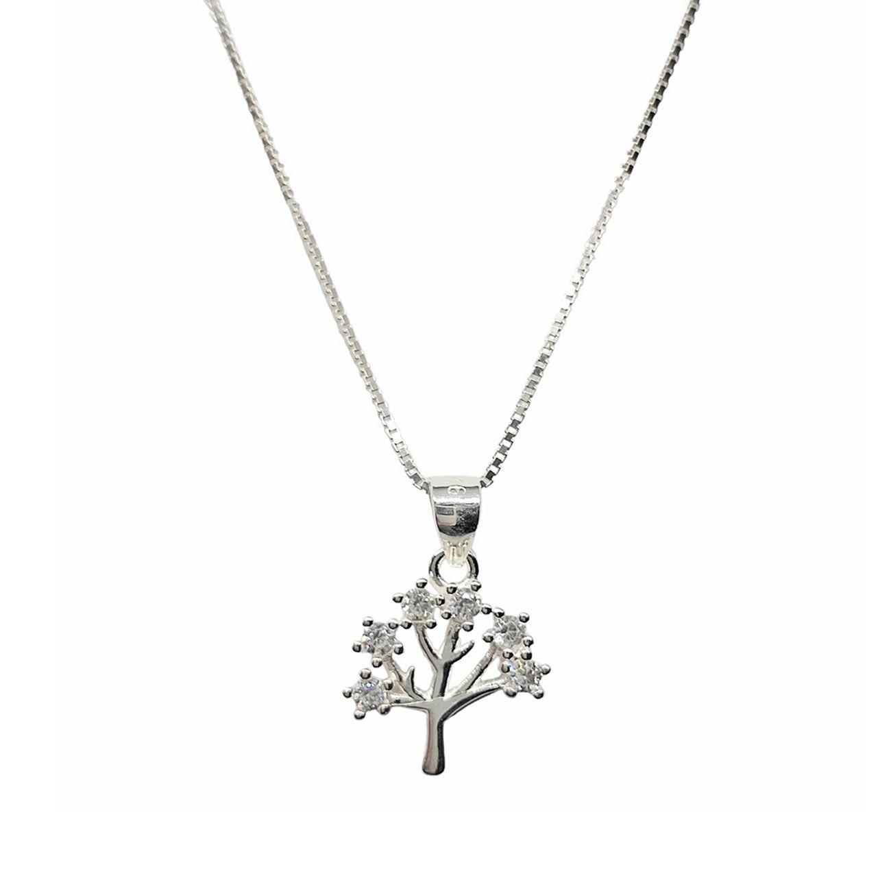 Collar Árbol Circón Ramas Plata Fina 925-0
