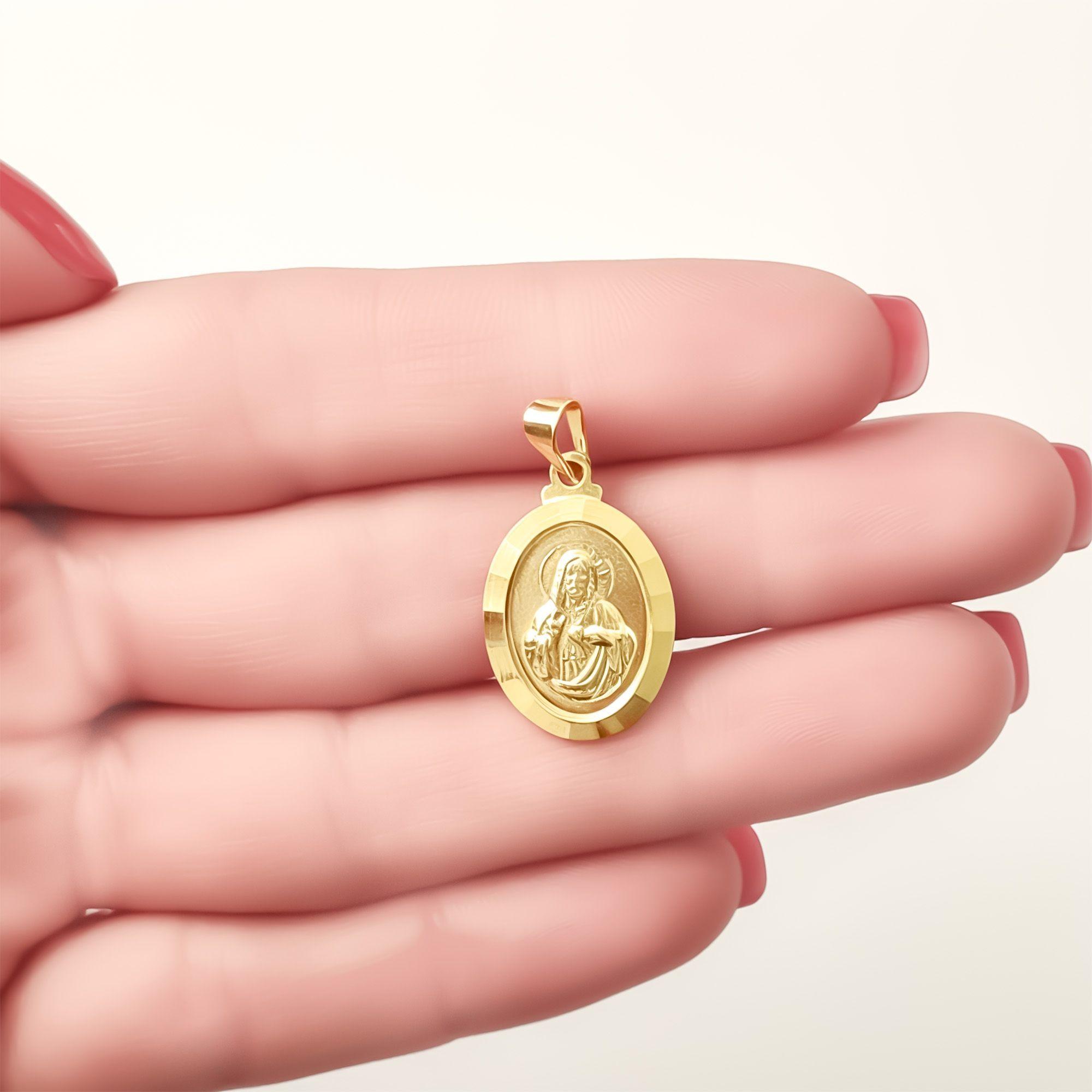 Colgante Medalla Sagrado Corazón 14mm Borde Enchapado Oro 18K-2