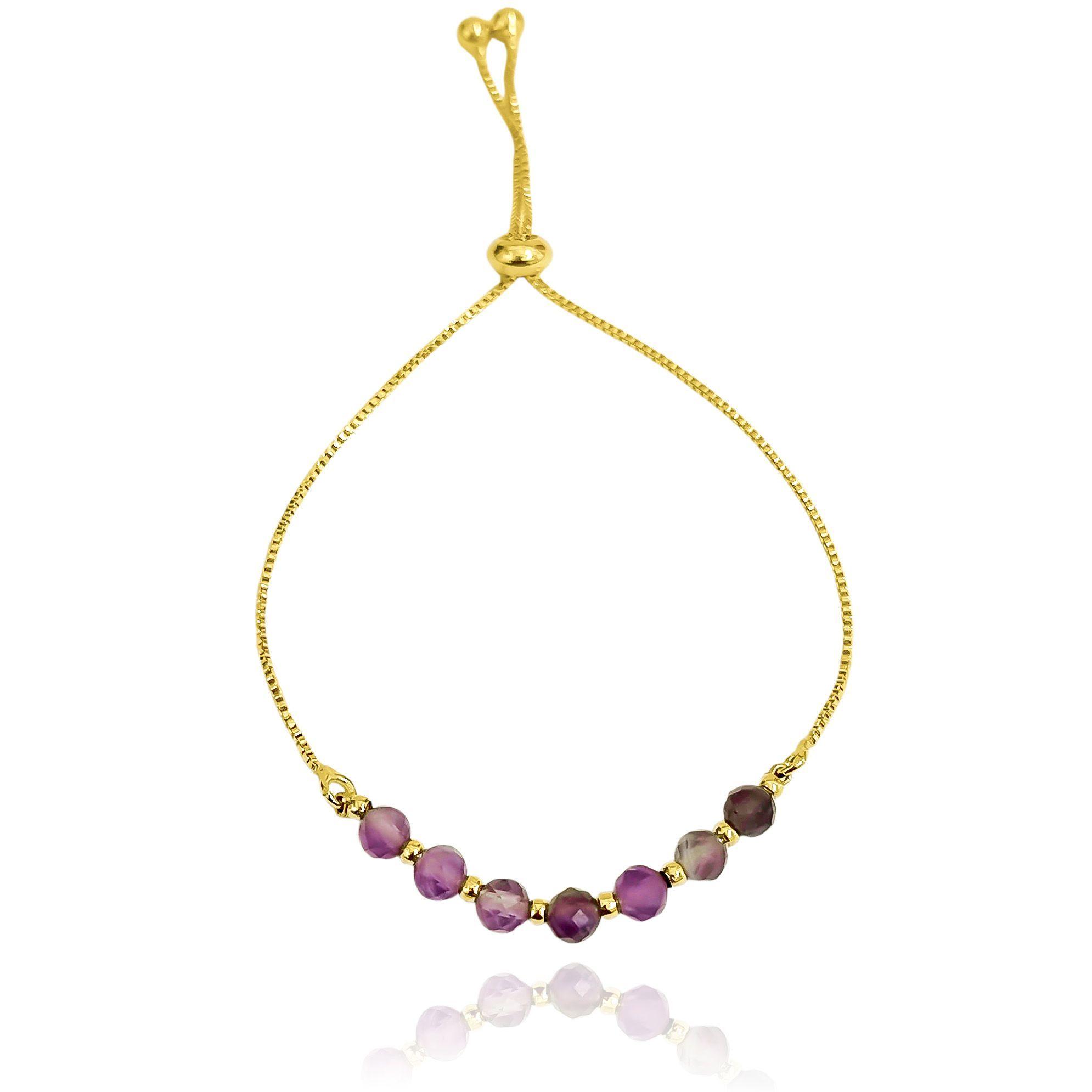 Pulsera Amatista Facetada 4mm Veneciana Enchapado Oro 18K Adaptable-0