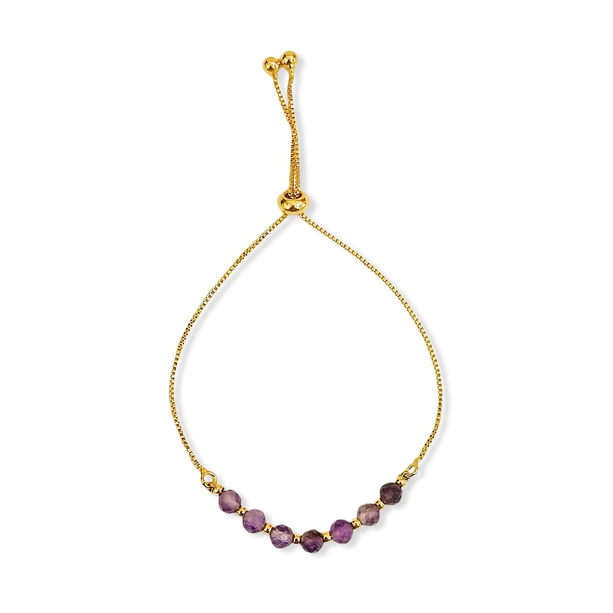 Pulsera Amatista Facetada 4mm Veneciana Enchapado Oro 18K Adaptable-1