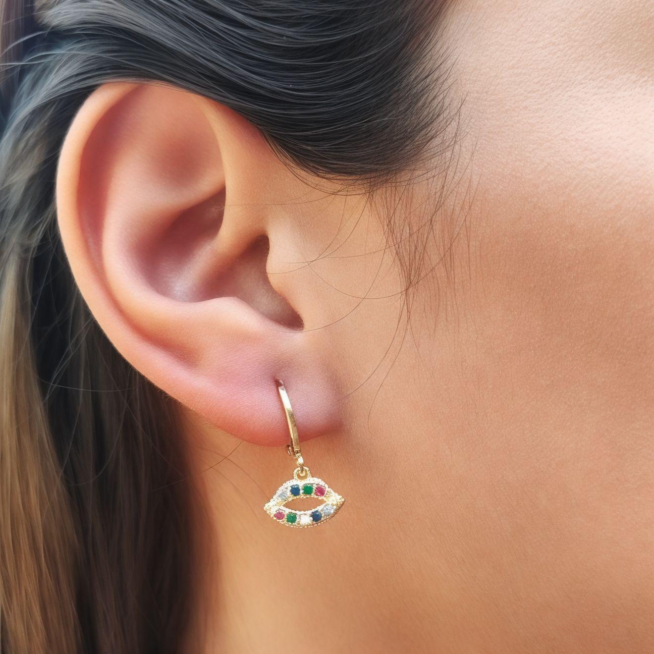 Aros Argolla Beso Circón Colores Enchapado Oro 18Ka-2