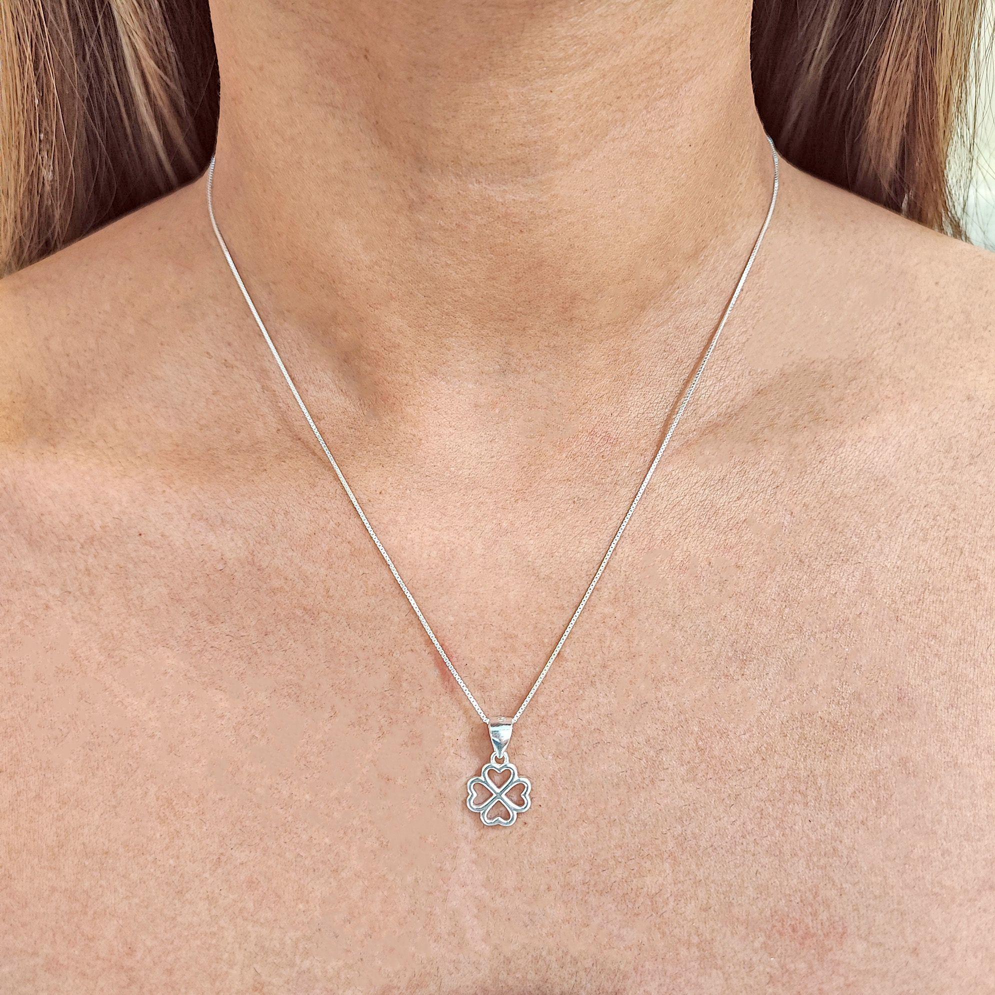 Collar Trébol Calado Liso Plata Fina 925 -2