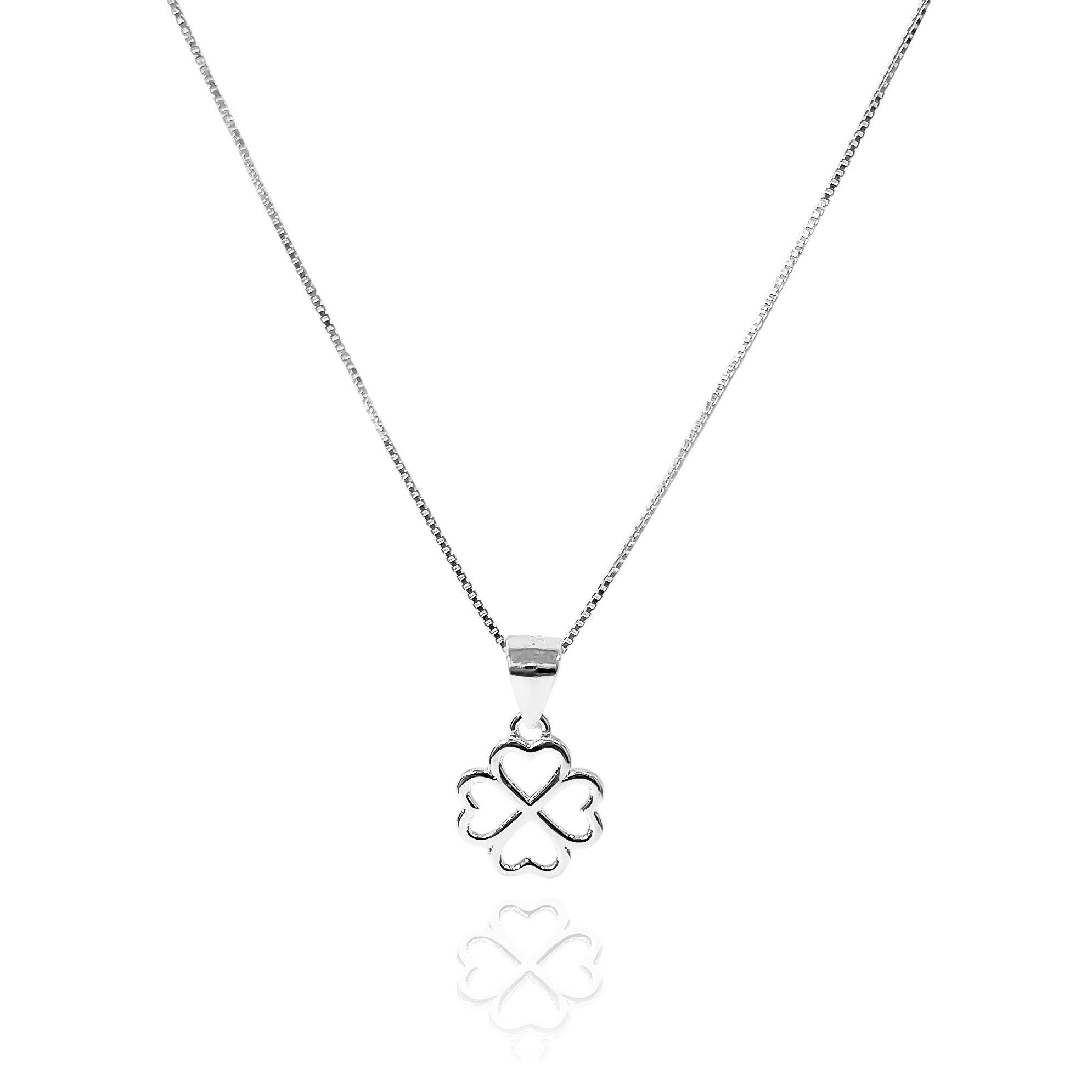 Collar Trébol Calado Liso Plata Fina 925 -2