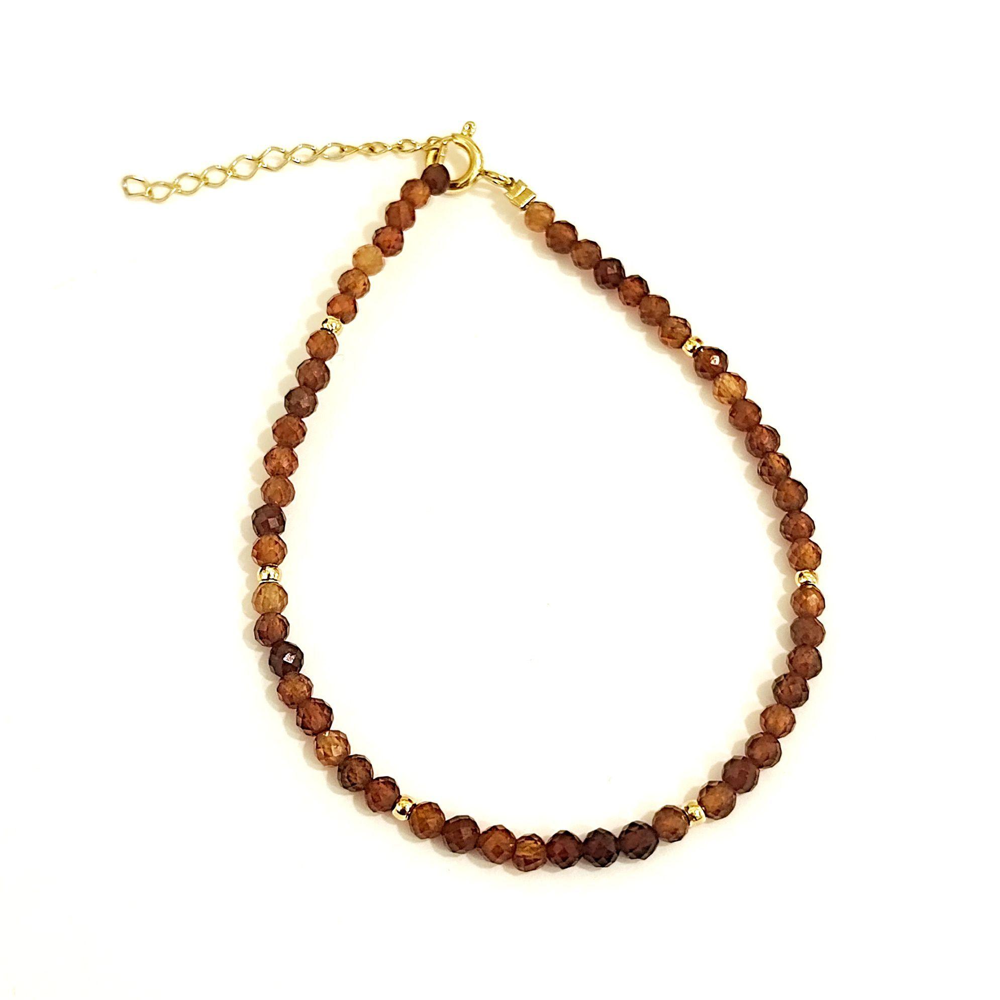 Pulsera Cornalina Facetada 3mm Enchapado Oro 18K-2