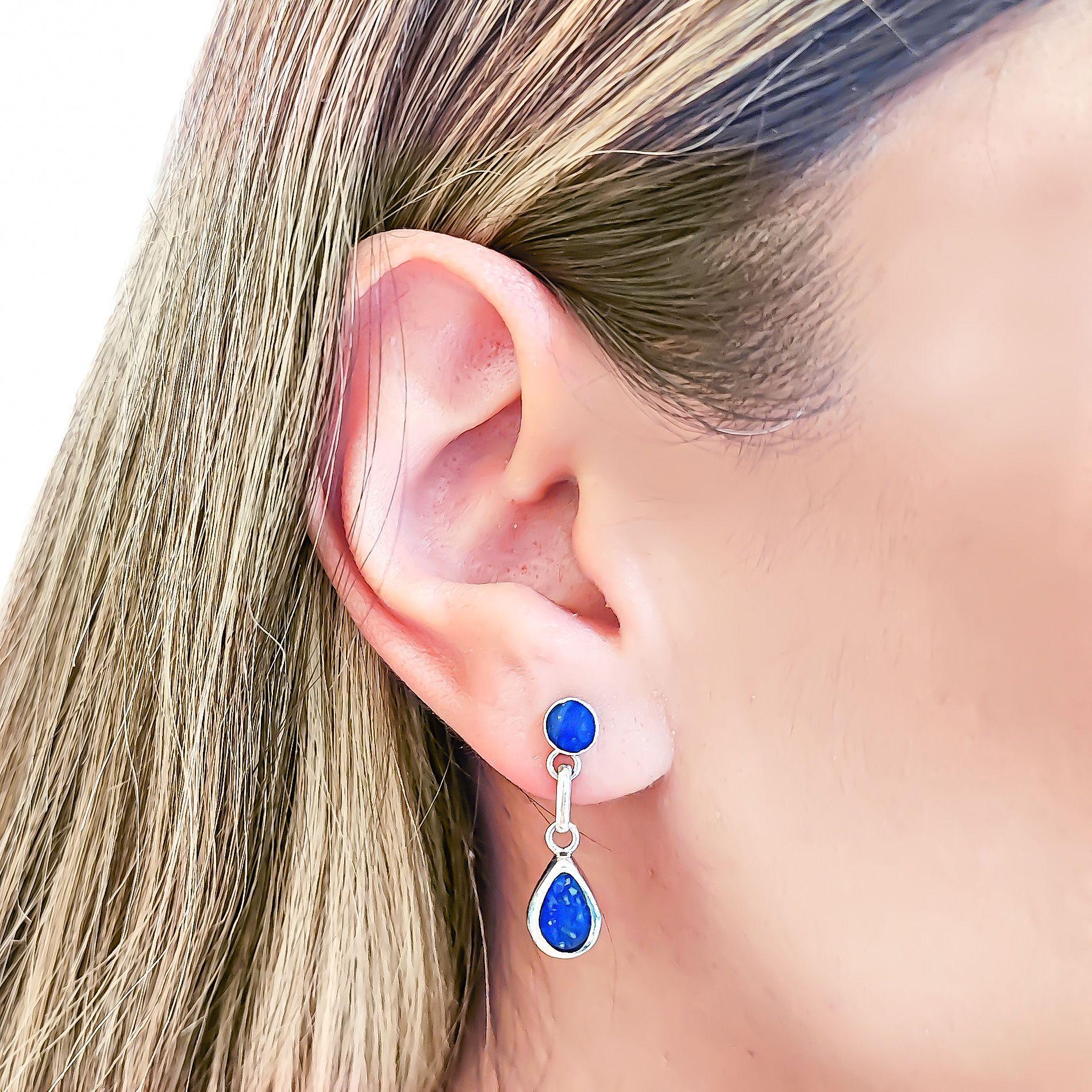 Set Aros Colgante Gota Liso Lapislázuli Plata Fina 950-3