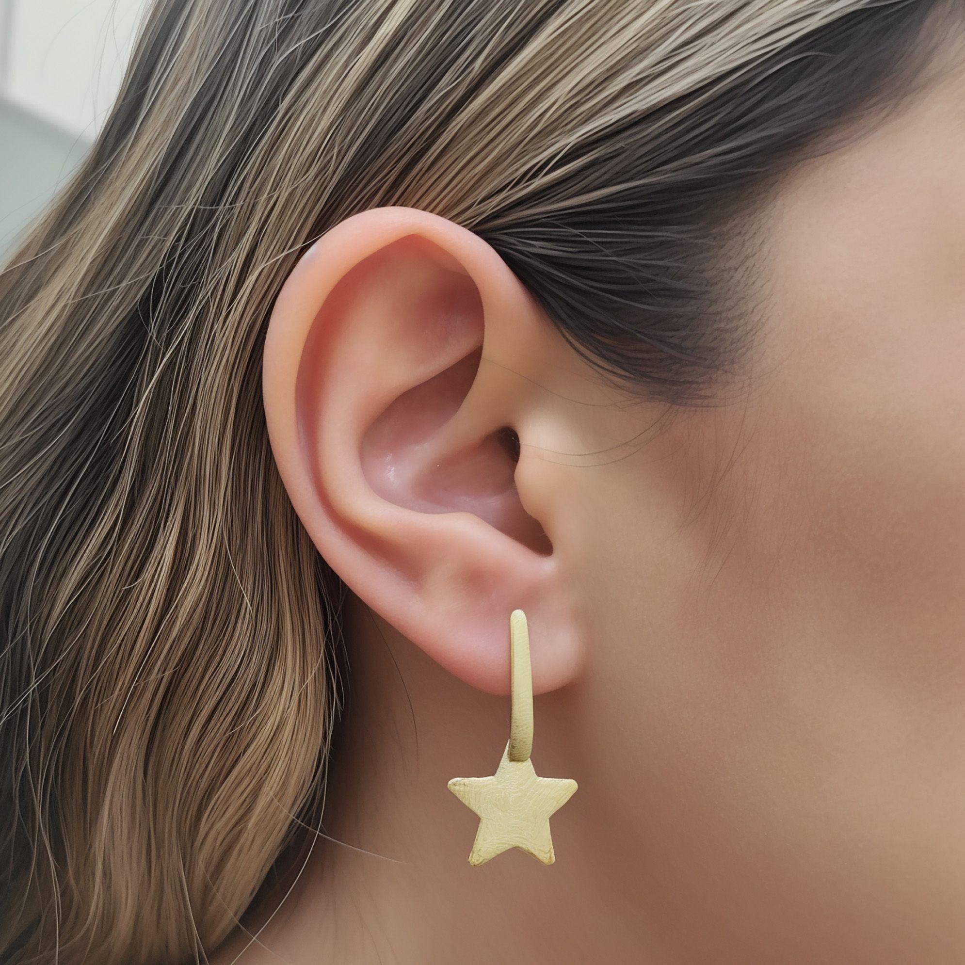 Aros Estrella Satinada Colgante Enchapado Oro 18K-2