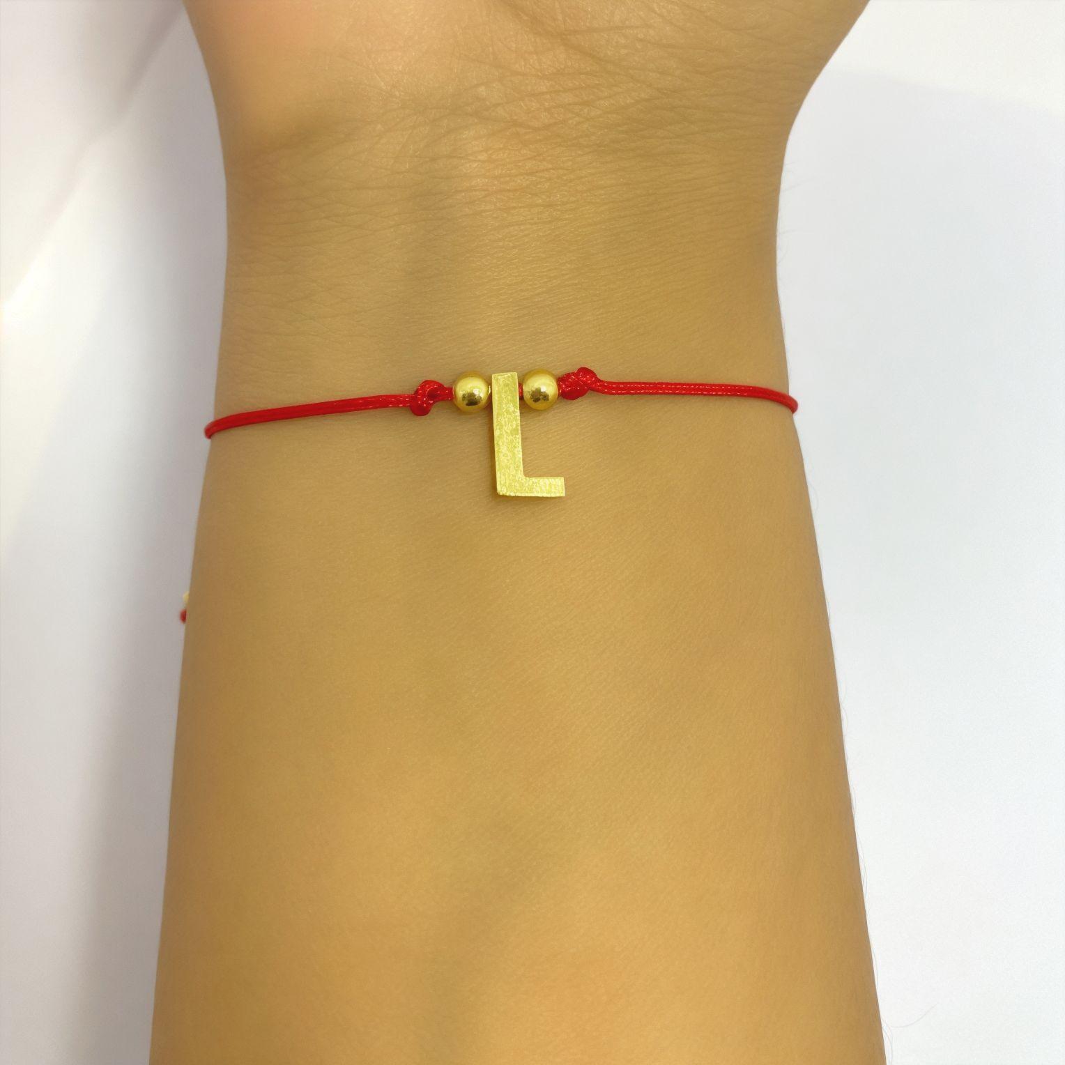 Pulsera Letra L Cordón Rojo Enchapado Oro 18K-3