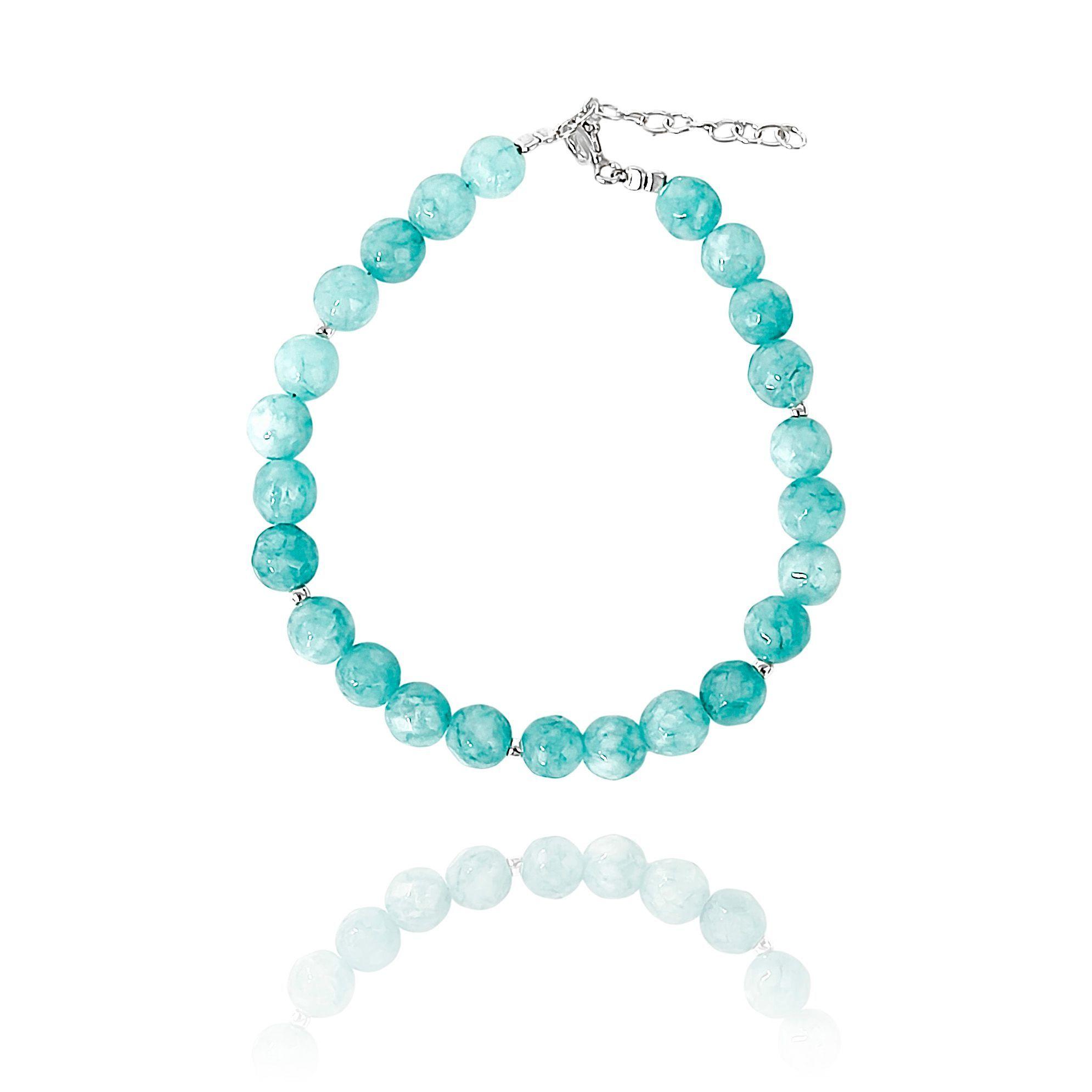 Pulsera Jade Azul Facetado 6mm Plata Fina 925-2