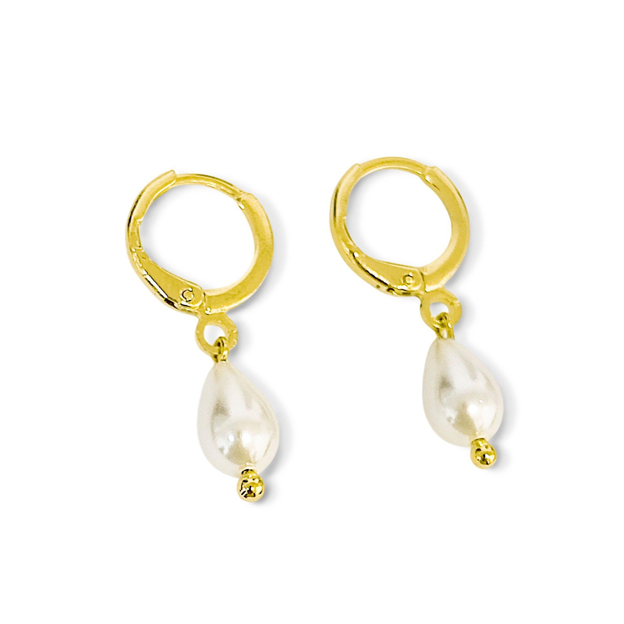 Aros Argolla Gota Perla Shellpearl Colgante Enchapado Oro 18K-2