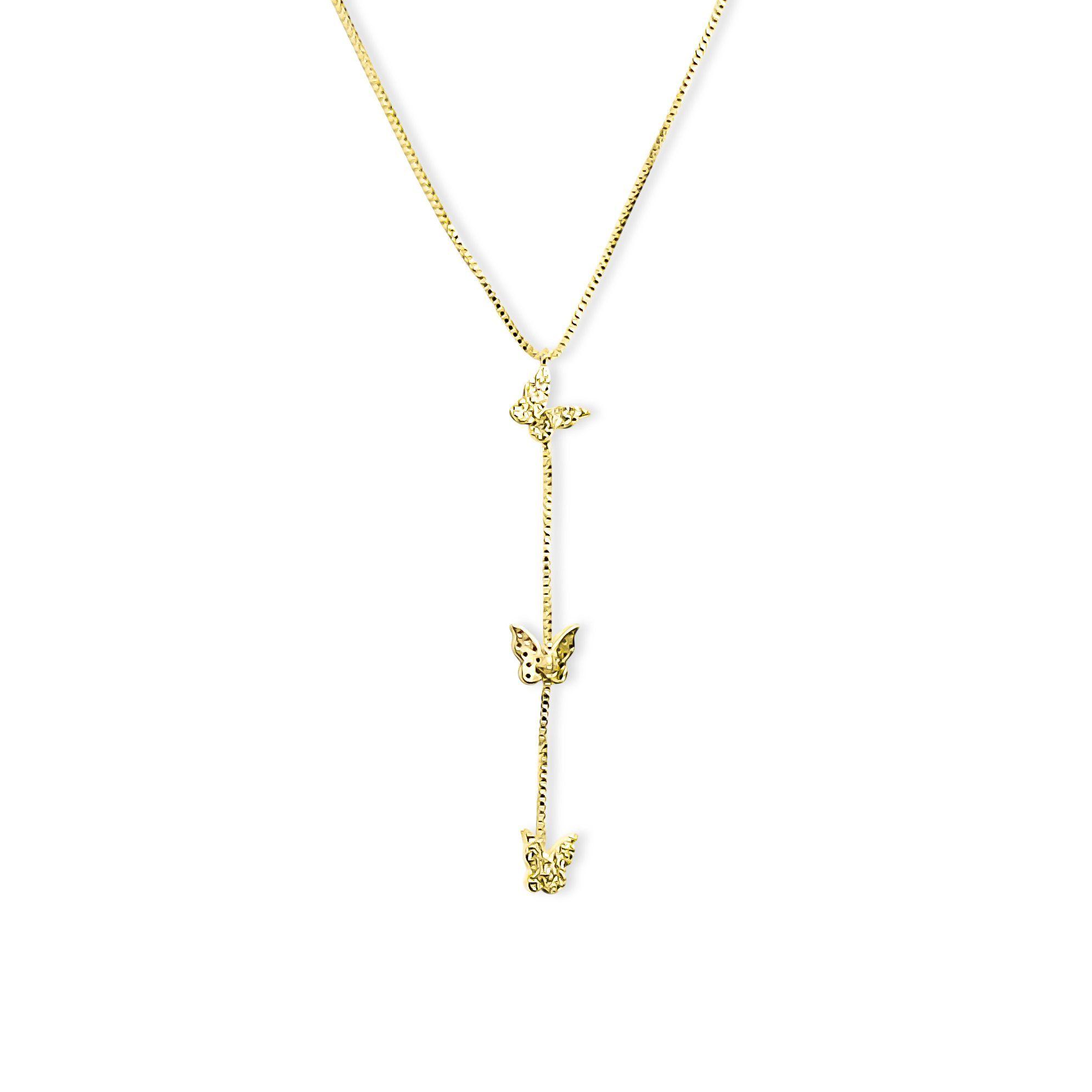 Collar Corbatero 3 Mariposas Circón Enchapado Oro 18K-2