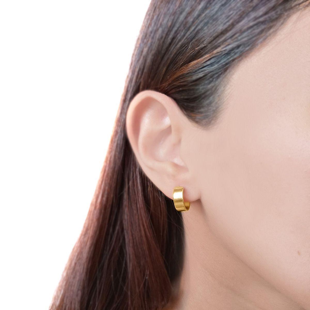 Aros Argolla Tubo Plano 14mm Enchapado Oro 18K-3