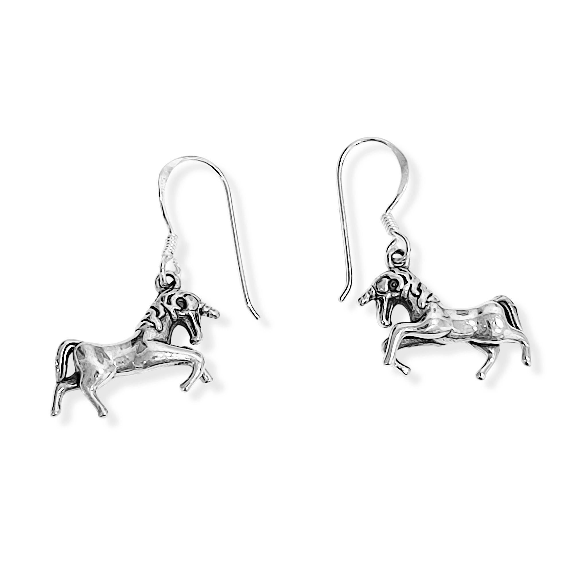 Aros Unicornio Colgante Gancho Plata Fina 925-2