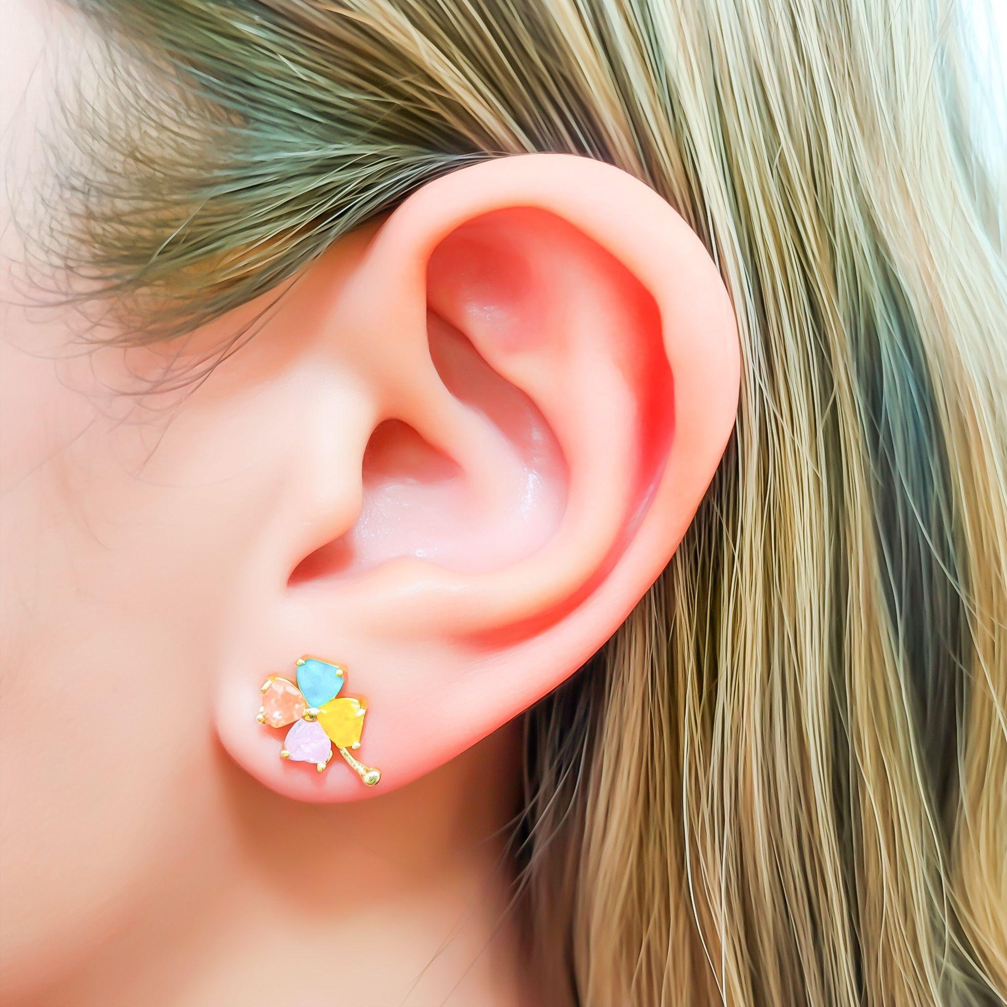 Aros Trébol 4 Colores Circón Enchapado Oro 18K-2