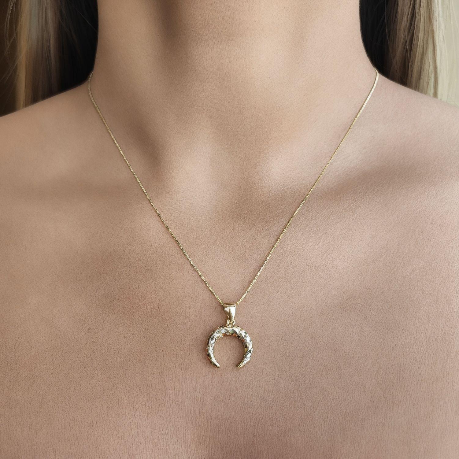 Collar Luna Invertida Circones Colores Enchapado Oro 18K-2