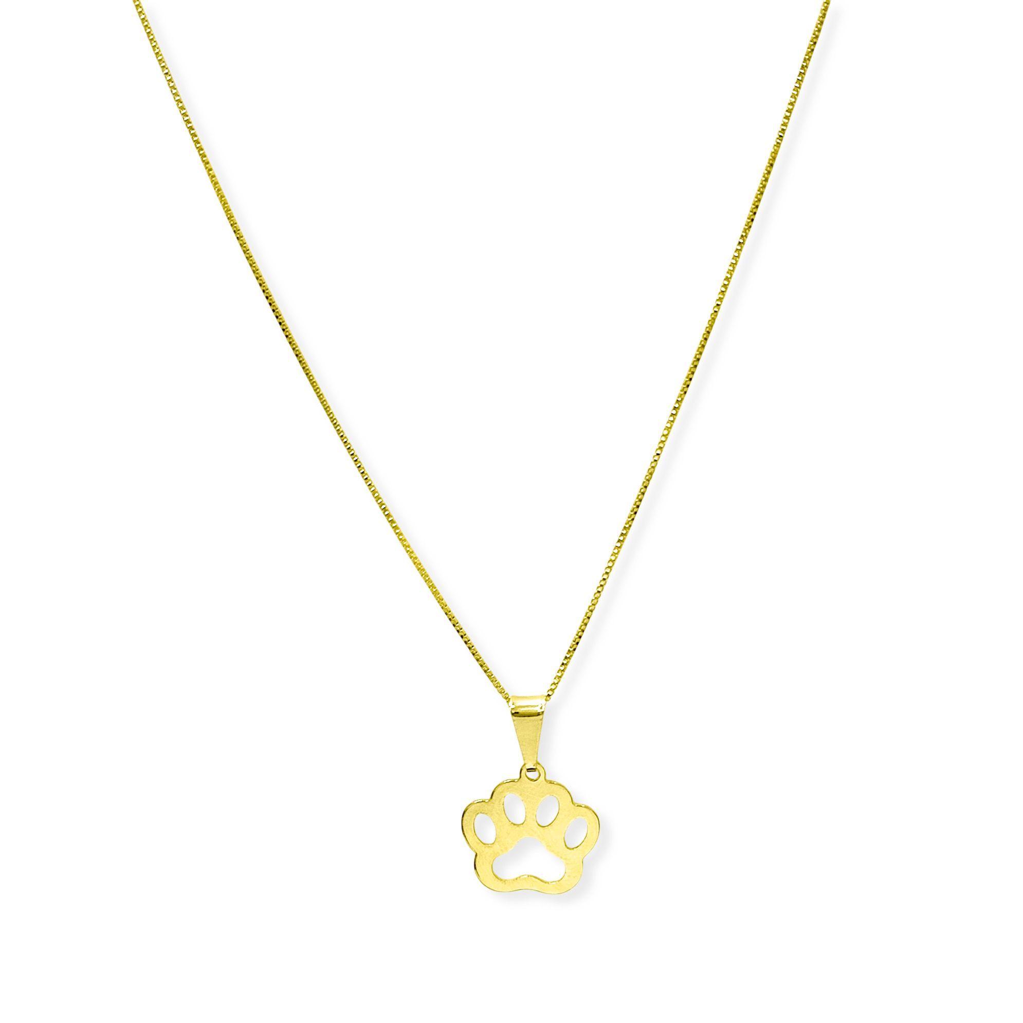 Collar Huella Perro Calada Cadena Veneciana Enchapado Oro 18K-2