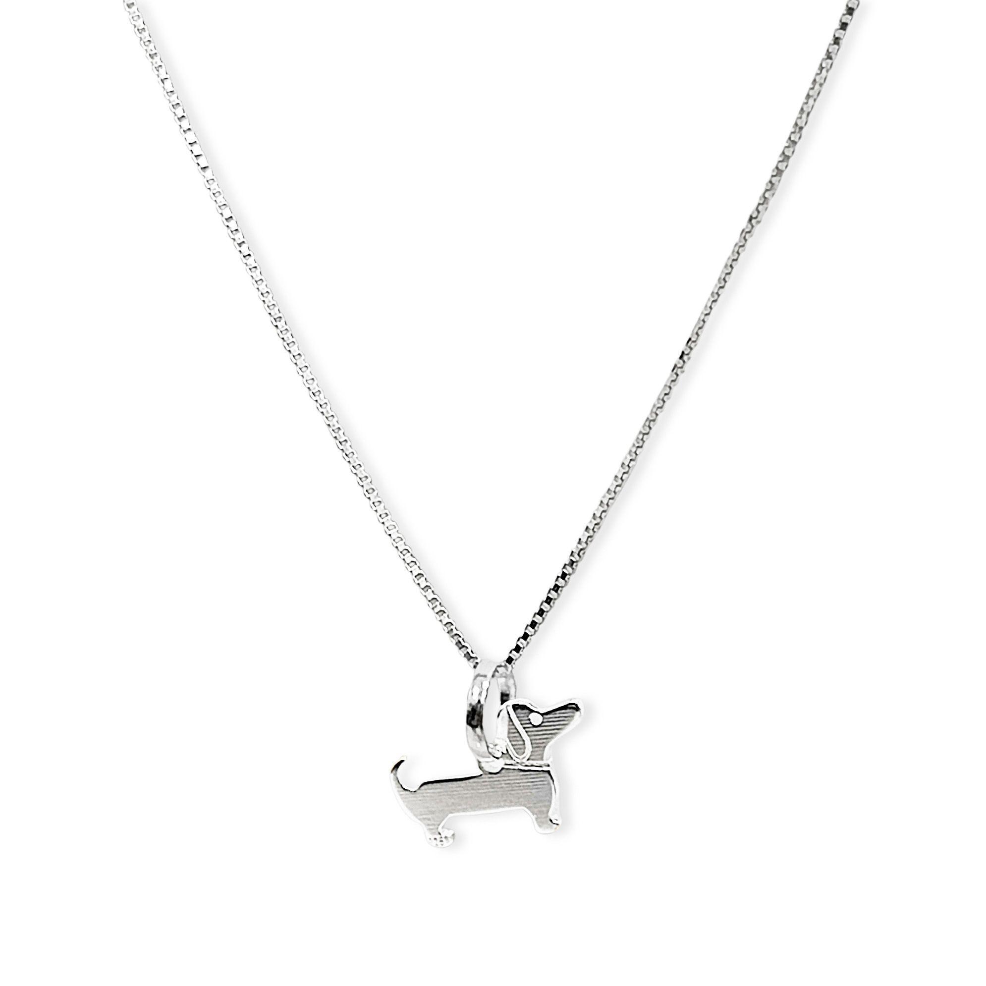 Collar Perro Salchicha Mini Plano Veneciana Plata Fina 925-1