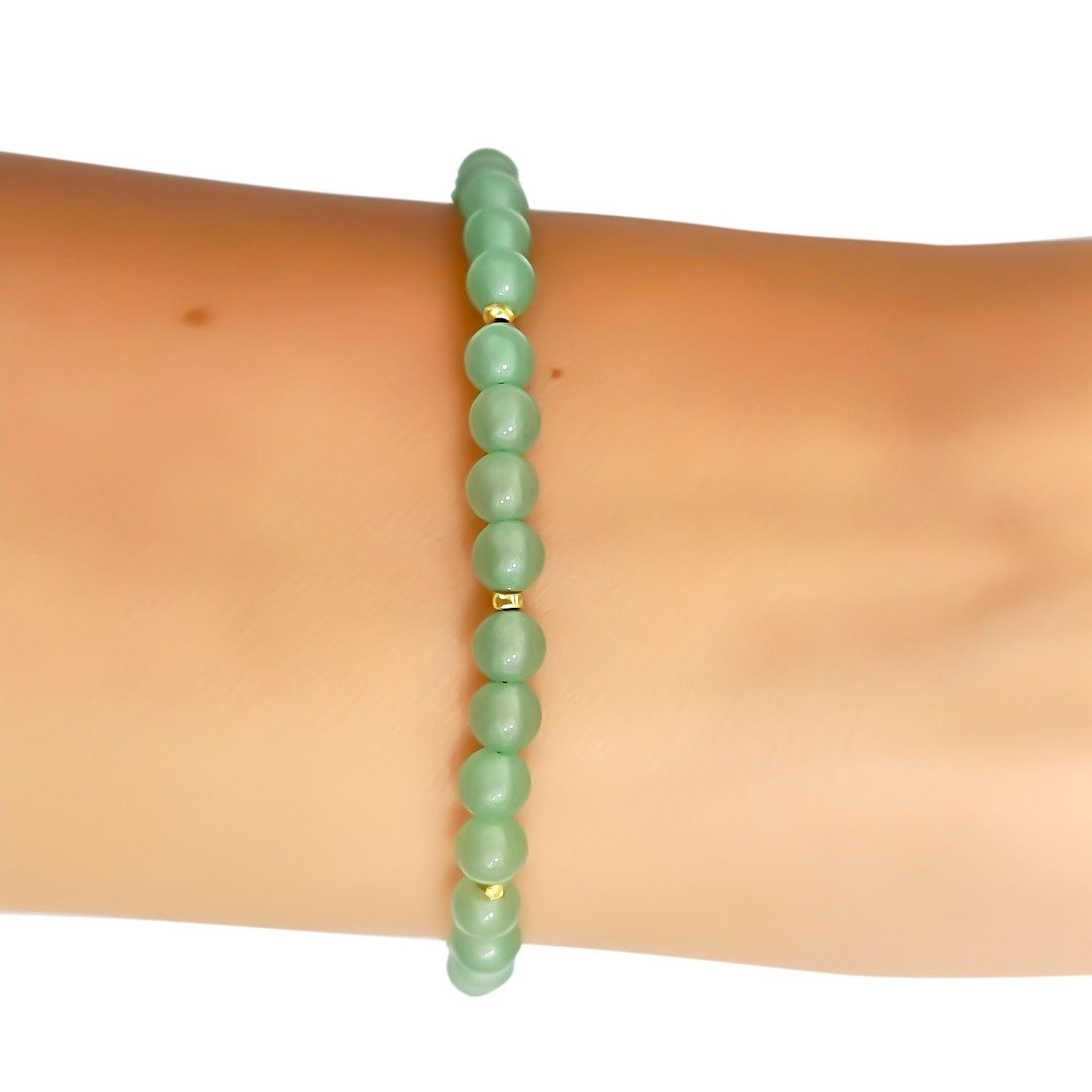 Pulsera Jade 4mm Bolita Enchapado Oro 18K-2