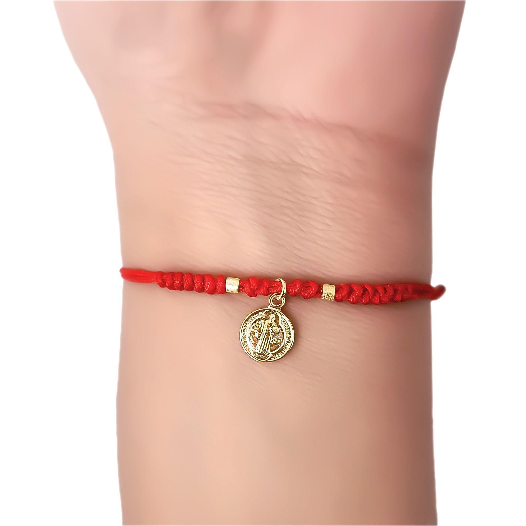 Pulsera San Benito Enchapado Oro 18K Cord n Rojo Nudo Serpiente Ajustable-2