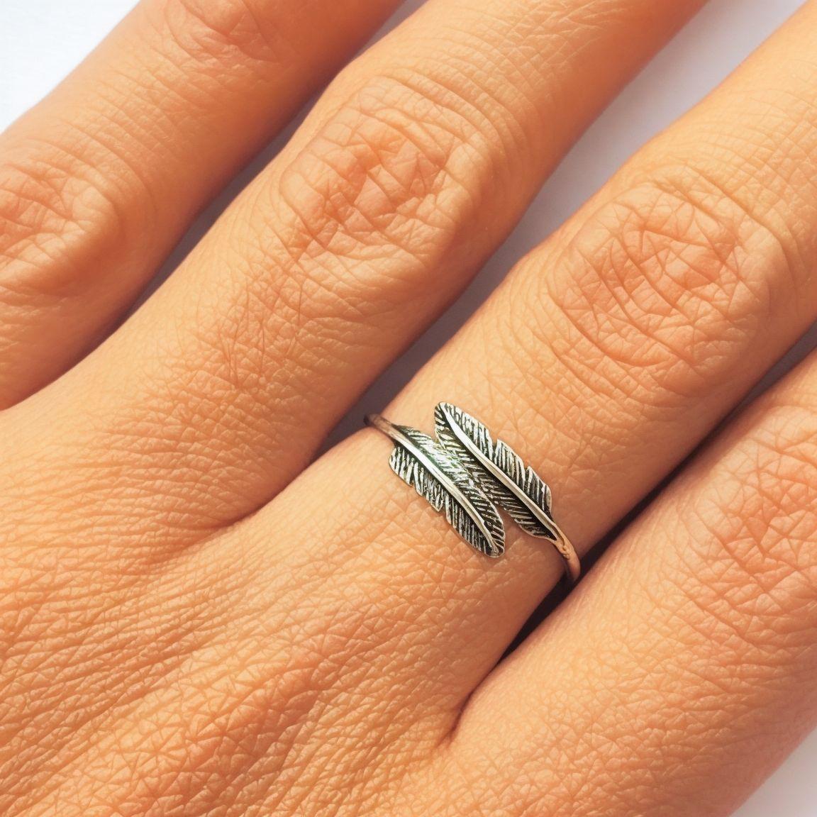 Anillo Dos Plumas #15 Plata Fina 925-3