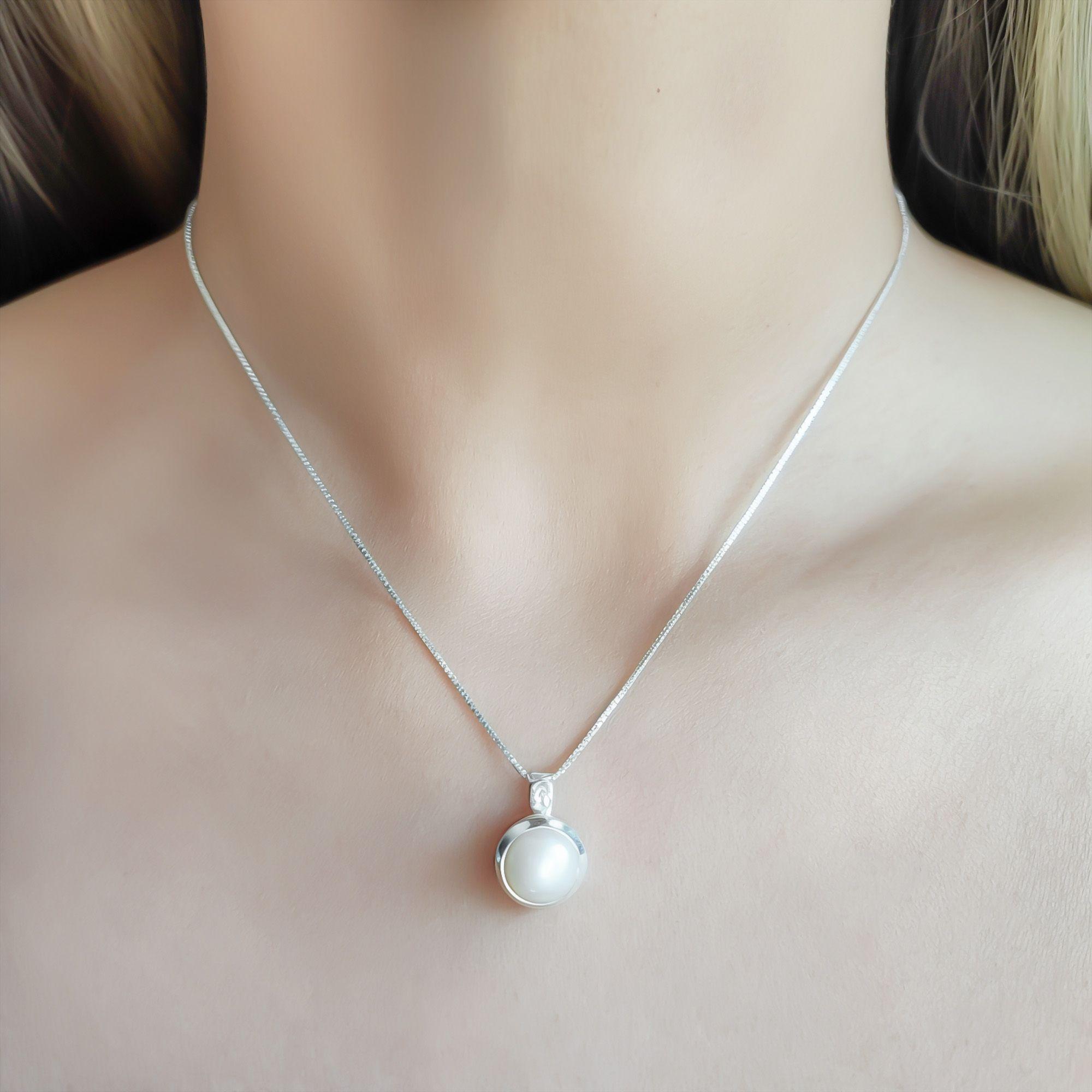 Collar Perla De Río Redondo Veneciana Plata Fina 925-3