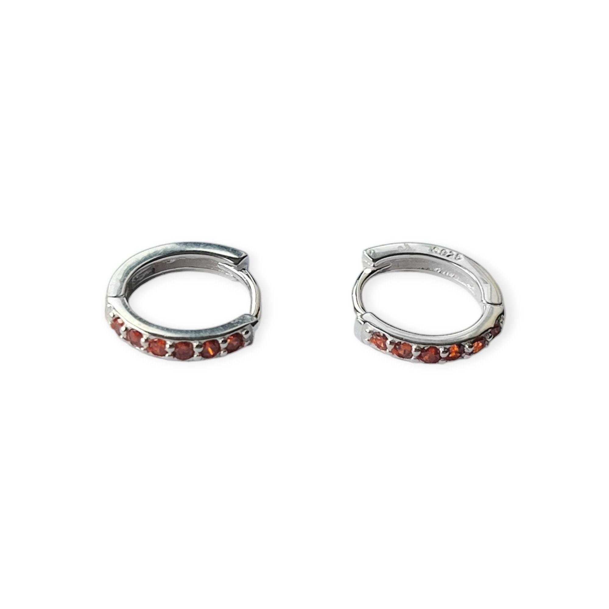 Aros Argolla Circón Rojo 15mm Plata Fina 925-1