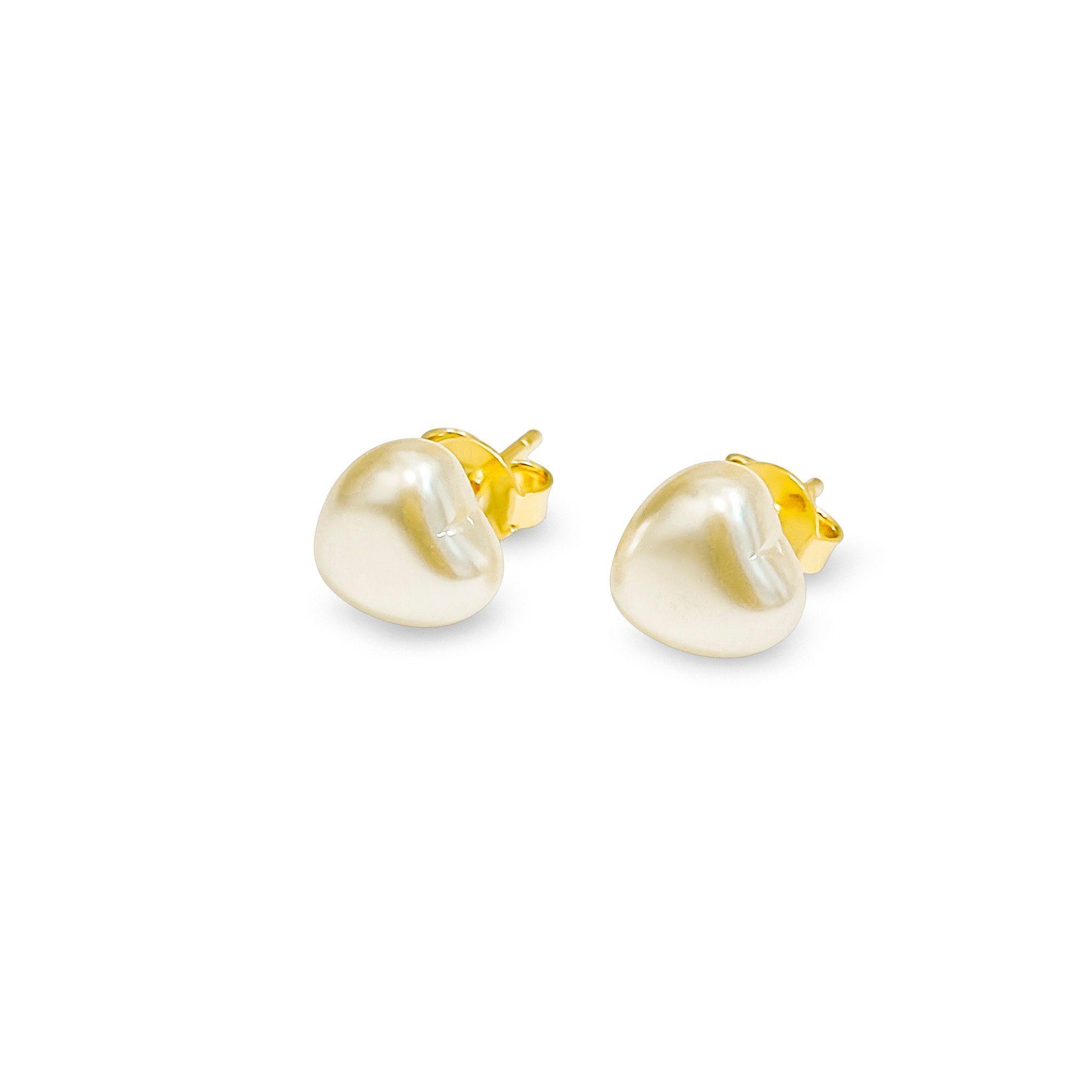 Aros Corazón Perla Sintética 8mm Enchapado Oro 18K-2