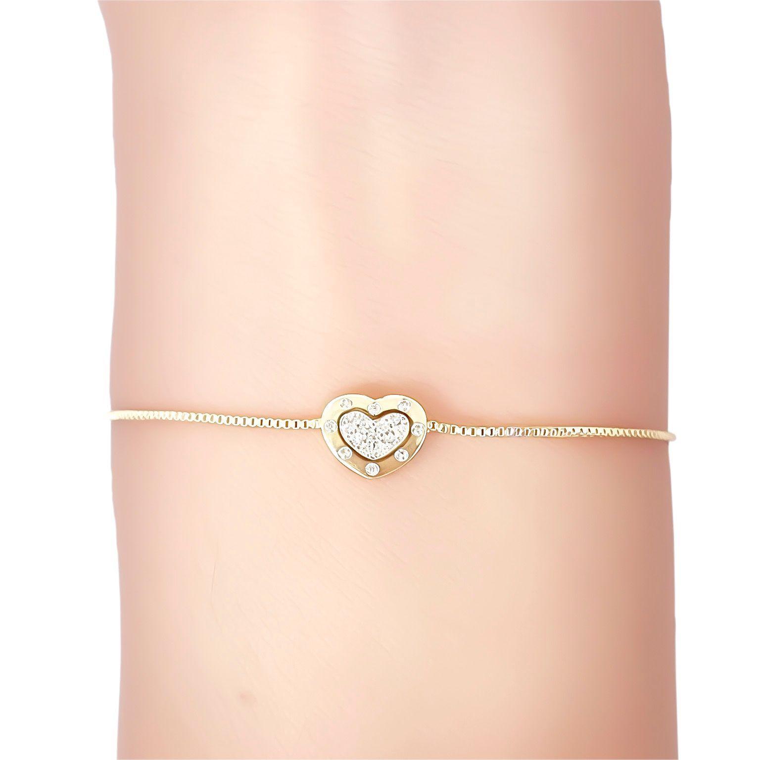 Pulsera Corazón Circón Borde Enchapado Oro 18K-2