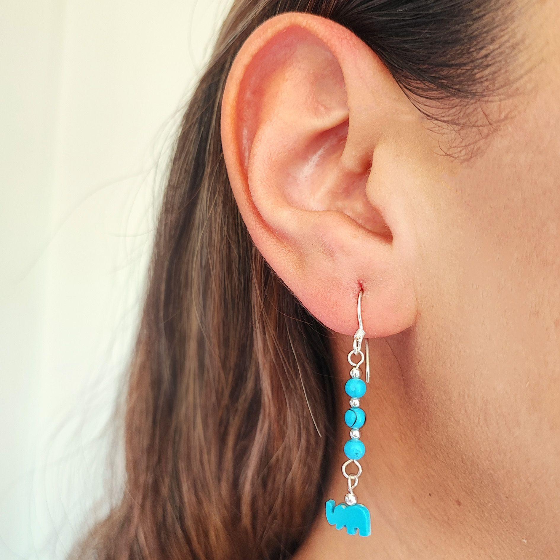 Aros Turquesa Elefante Mini Plata Fina 925 -2