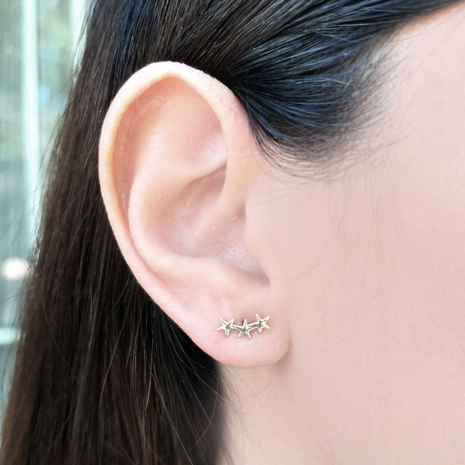 Aros Trepador 3 Estrellas Enchapado Oro 18K-3