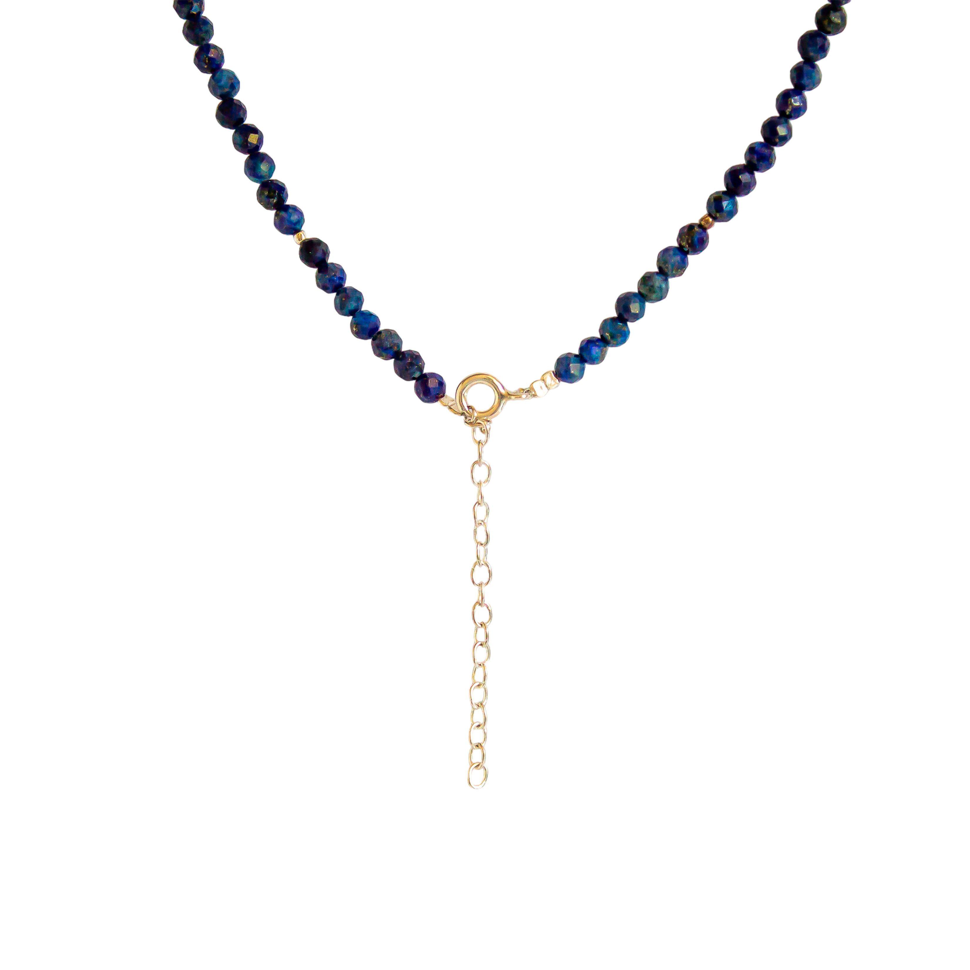 Collar Lapislázuli Bolitas Facetada 4mm Plata Fina 925-2