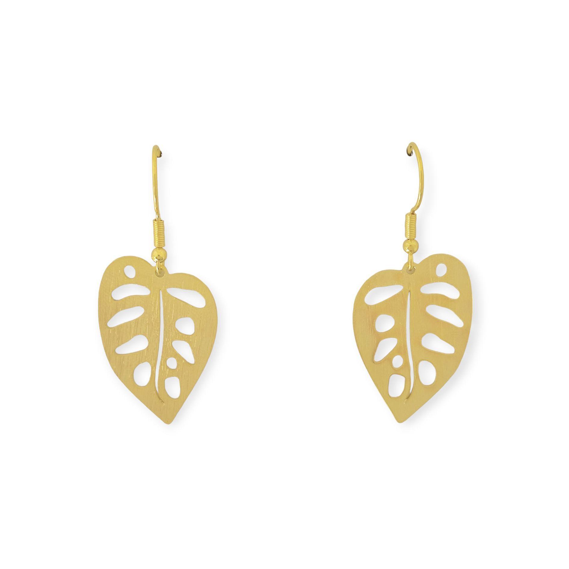 Aros Hoja Filodendro Gancho  Enchapado Oro 18K-0