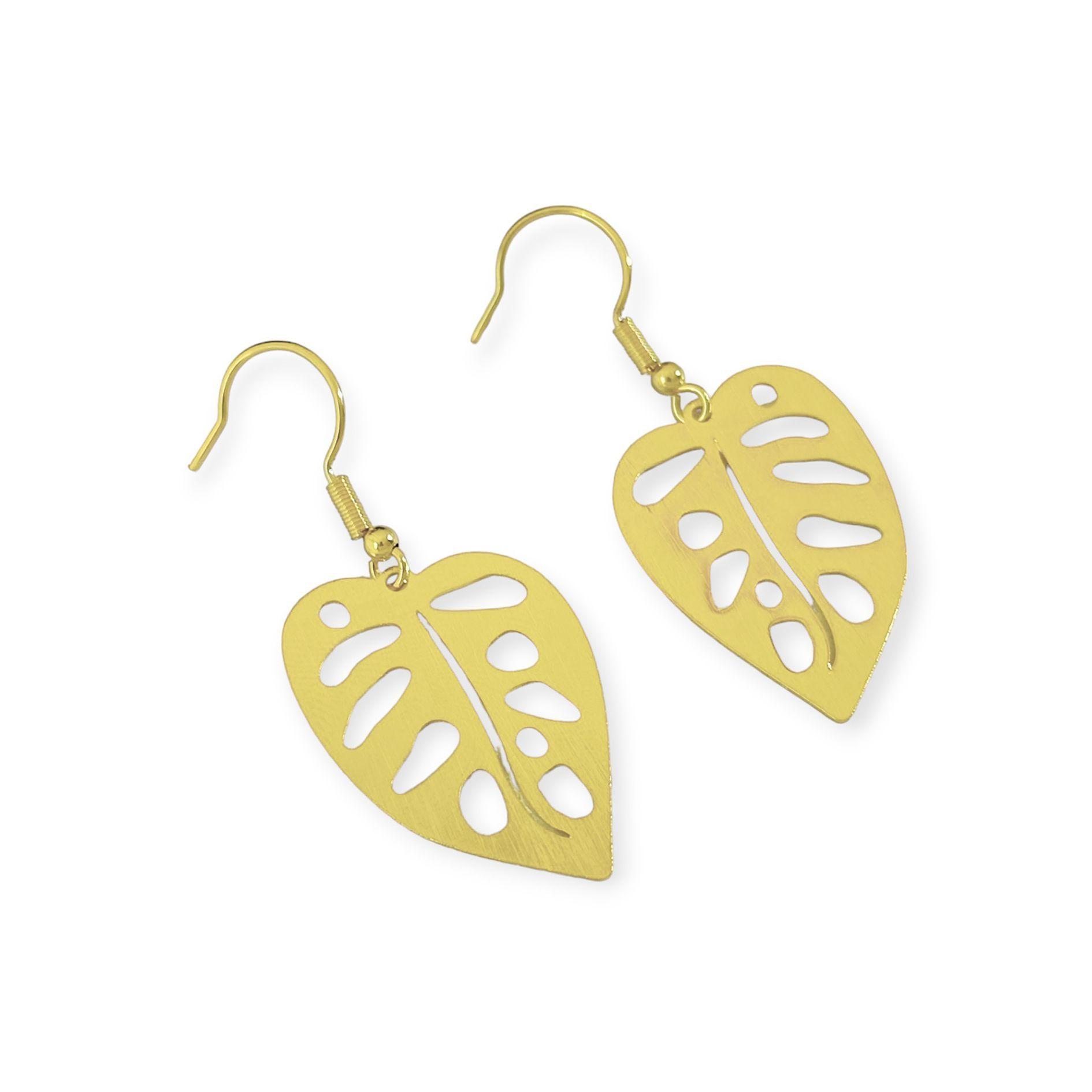Aros Hoja Filodendro Gancho  Enchapado Oro 18K-2