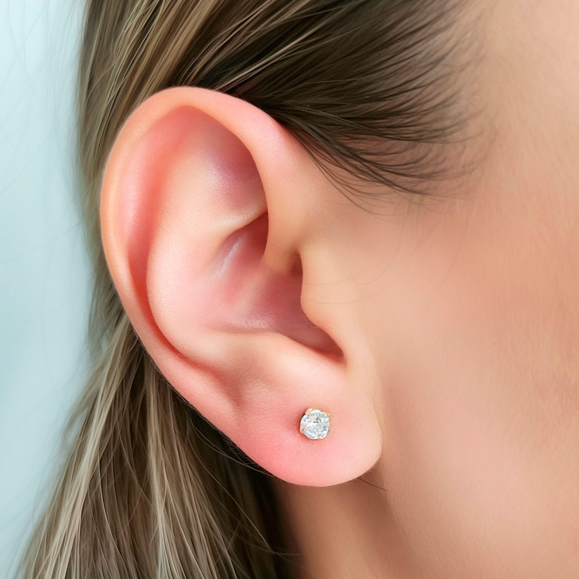 Aros Cuadrado Circón Blanco 4mm Enchapado Oro 18K-3