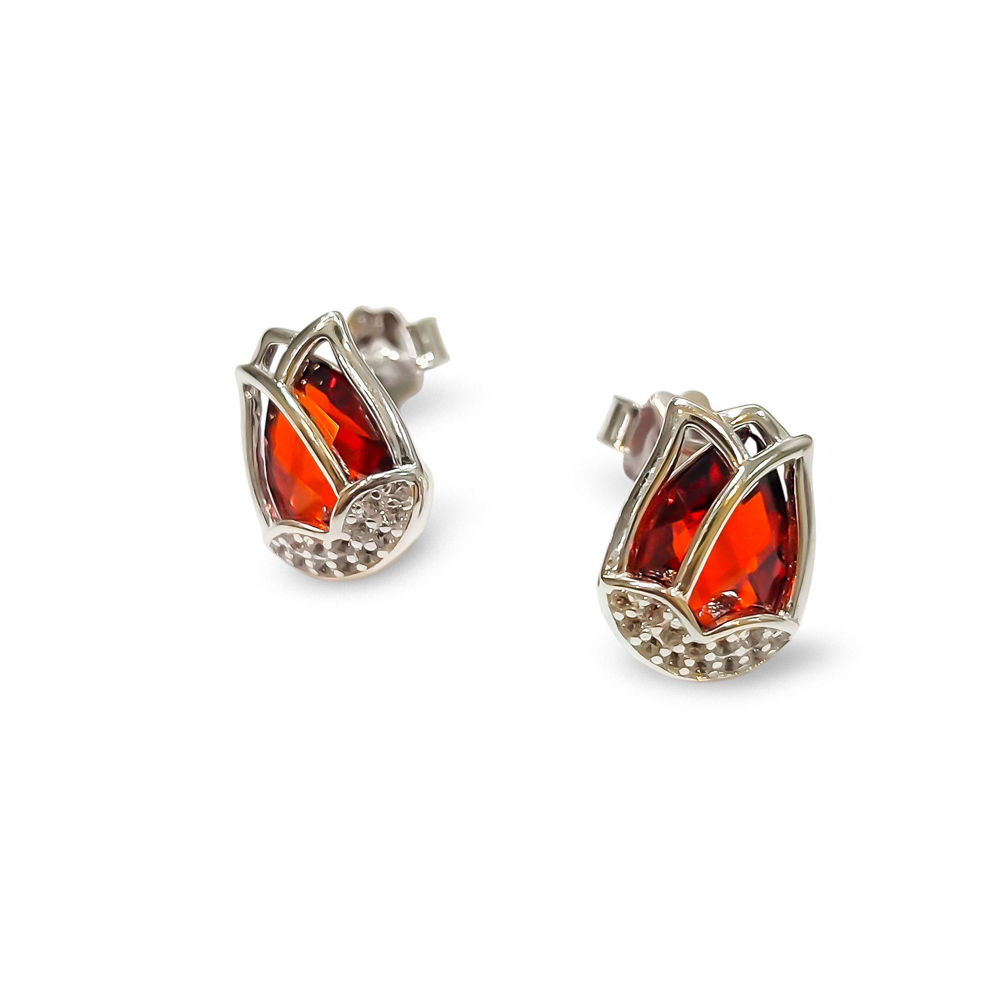 Aros Tulipán Circón Rojo Facetado Plata Fina 925-1