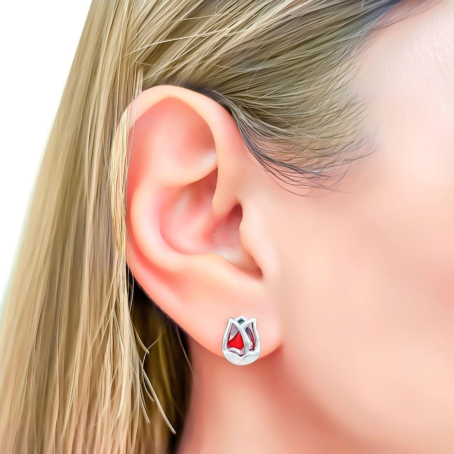 Aros Tulipán Circón Rojo Facetado Plata Fina 925-2