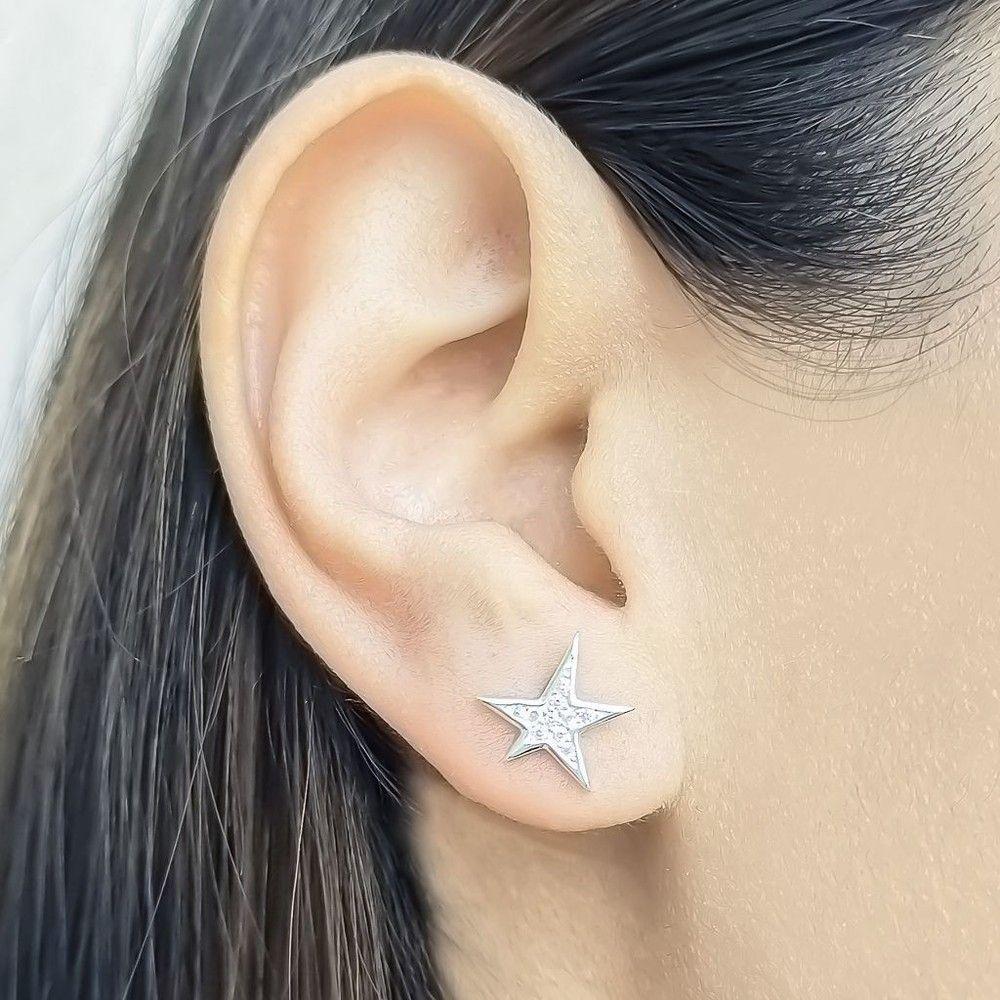 Aros Estrellas Circón 11mm Plata Fina 925-2