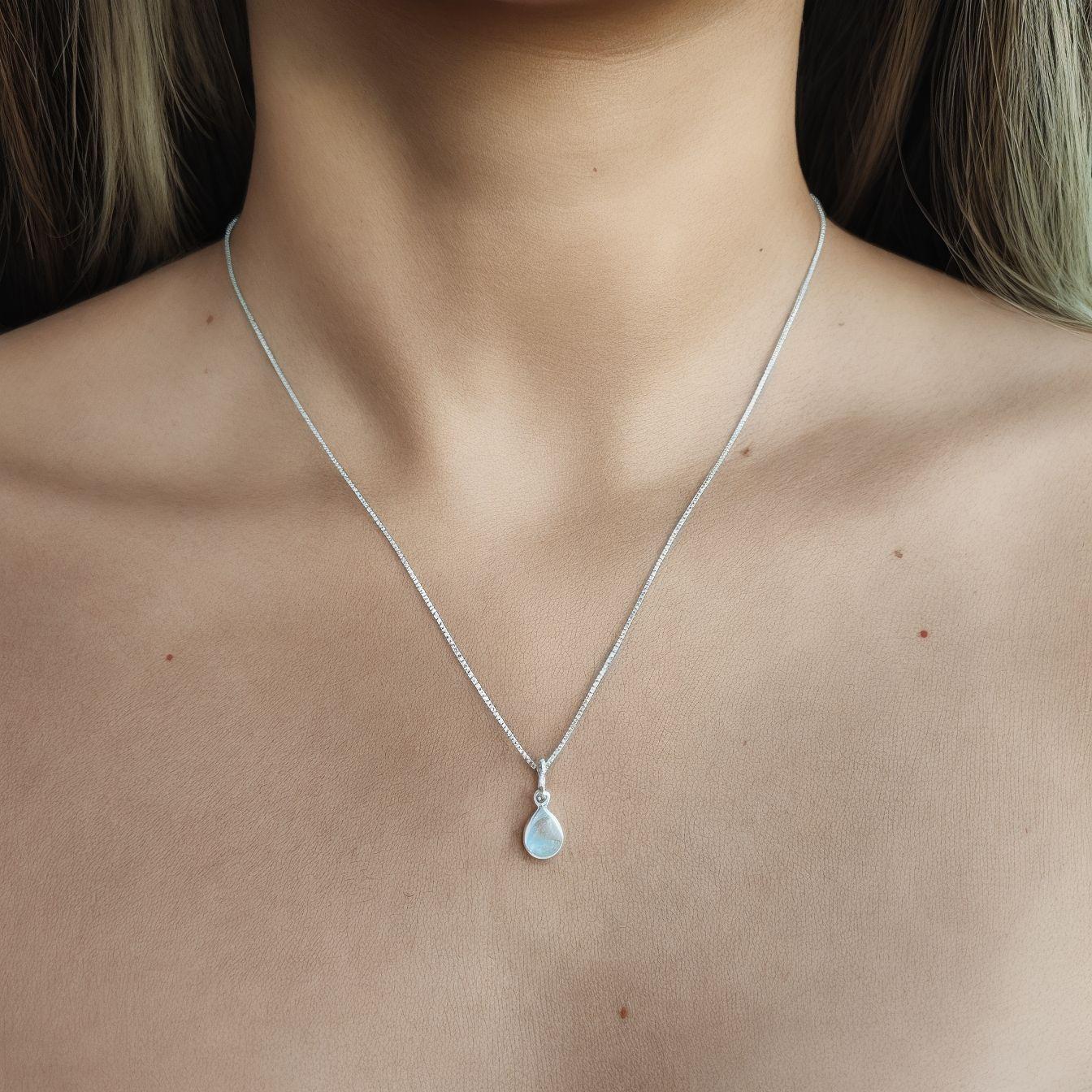 Collar Meena Gota Piedra Luna Plata Fina 925-2