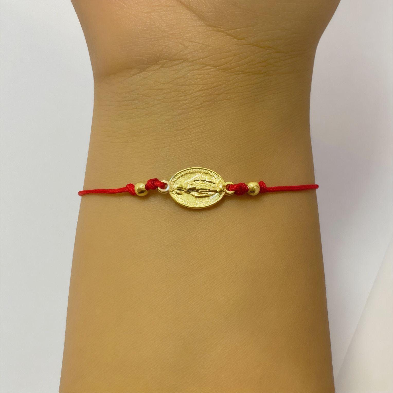 Pulsera Virgen De Los Rayos Cordón Rojo Ajustable Enchapado Oro 18K-2