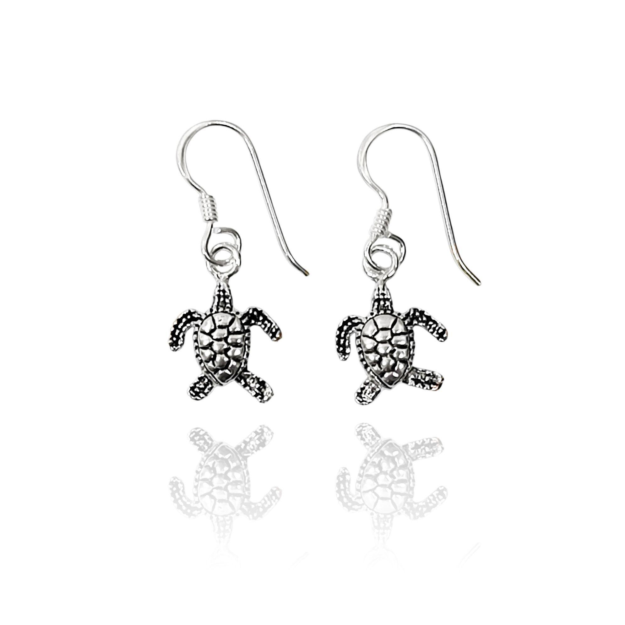 Aros Tortuga Marina Gancho Plata Fina 925-1